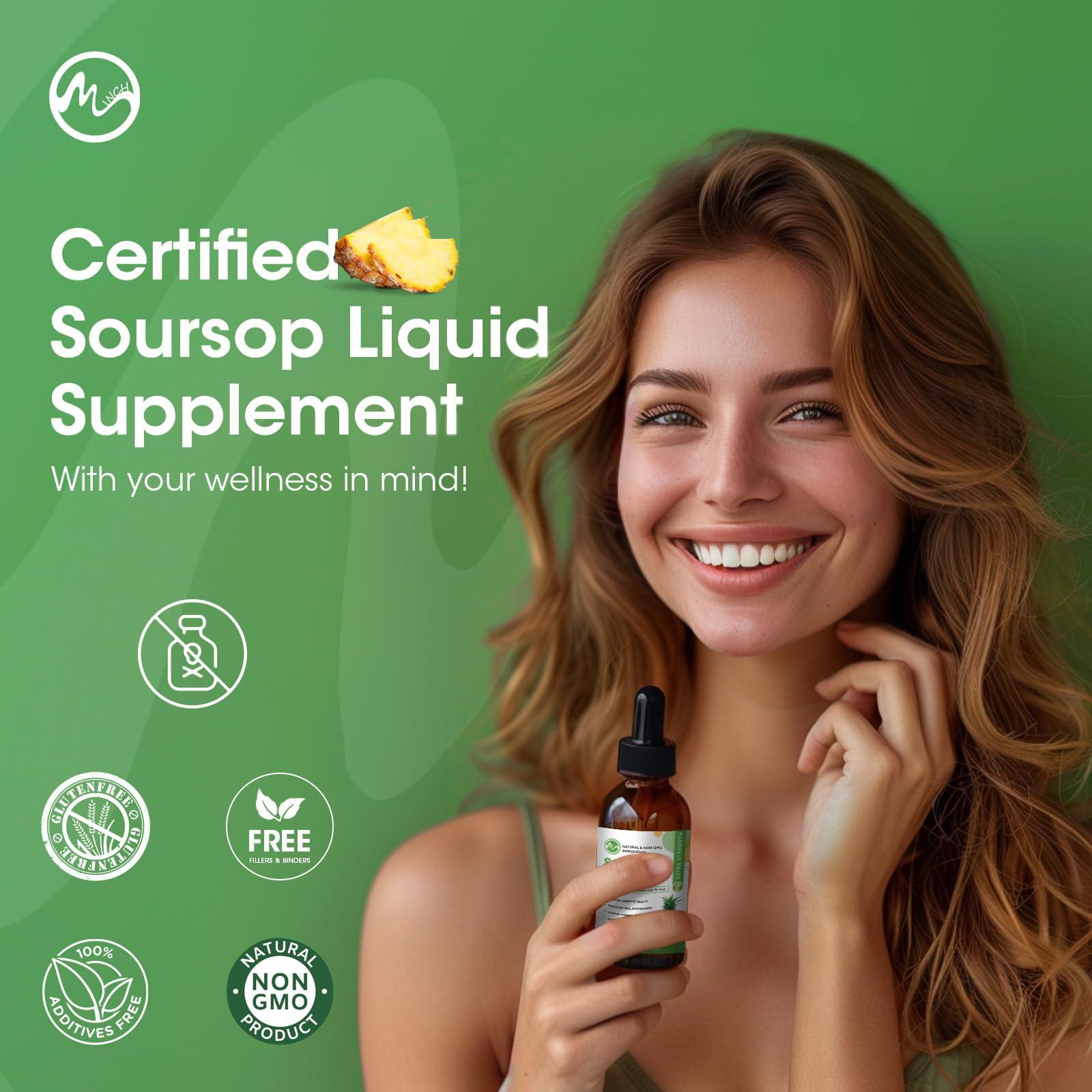 M inch Soursop Bitters Liquid, Sugar Free Graviola Liquid Drops Extract from Organic Soursop Leaves and Fruits for Cell Support, Regeneration, Antioxidant, Immune Boost, Pineapple Flavor, 2 Fl Oz