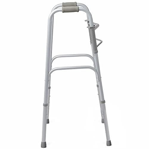 HEALTHLINE HEALTHLINE Walker Folding Deluxe 2 Button Without Wheels, Lightweight Foldable Mobility Walker No Wheels for Adult Seniors Disabled, Adjustable Height for Short, Average and Tall People