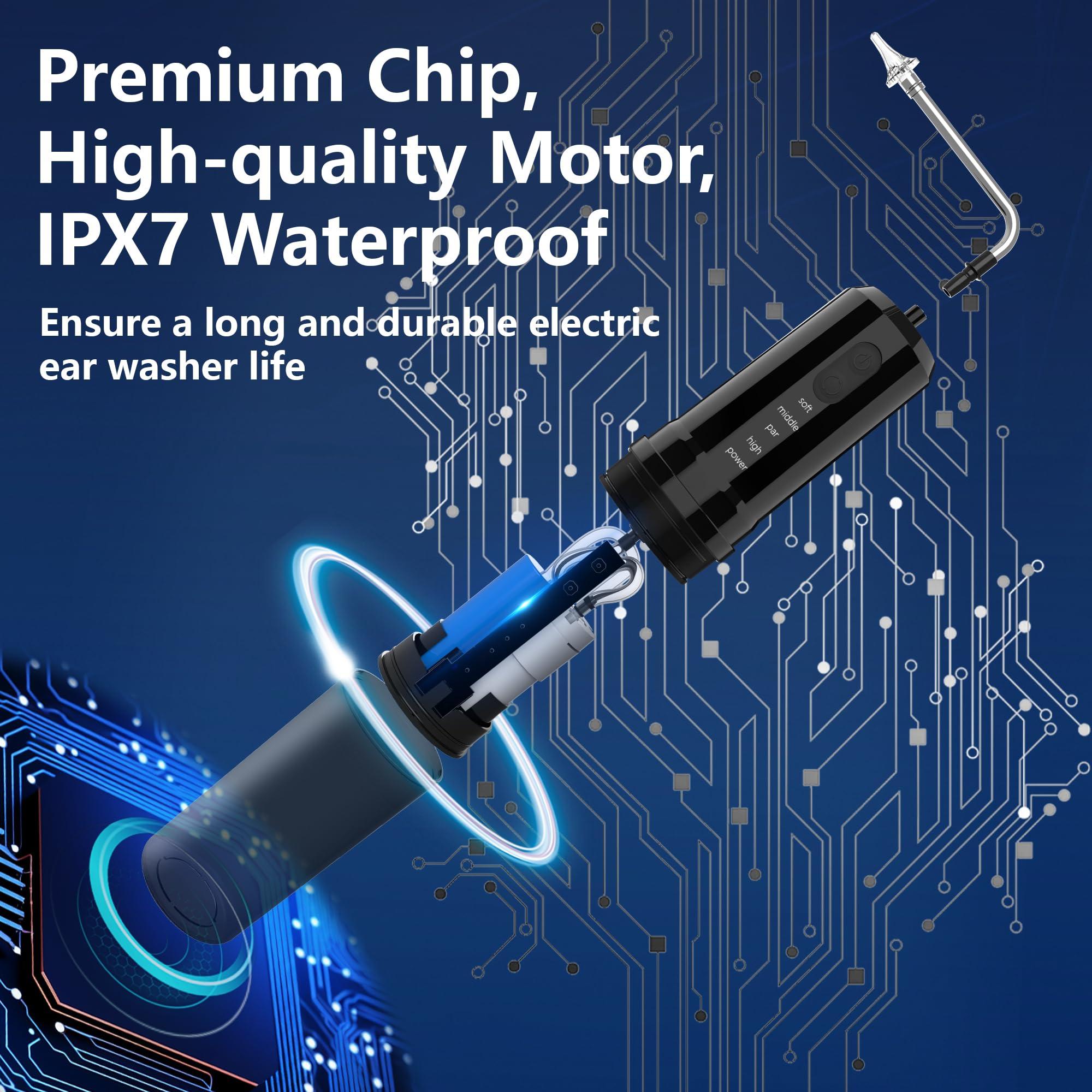 pirzlqie Ear Wax Removal, Electric Ear Irrigation Flushing System, Portable Water Powered Ear Cleaning Kit with 4 Pressure Modes, Ear Cleaner Tool with Basin, Resuable Tips for Adults and Kids, Black