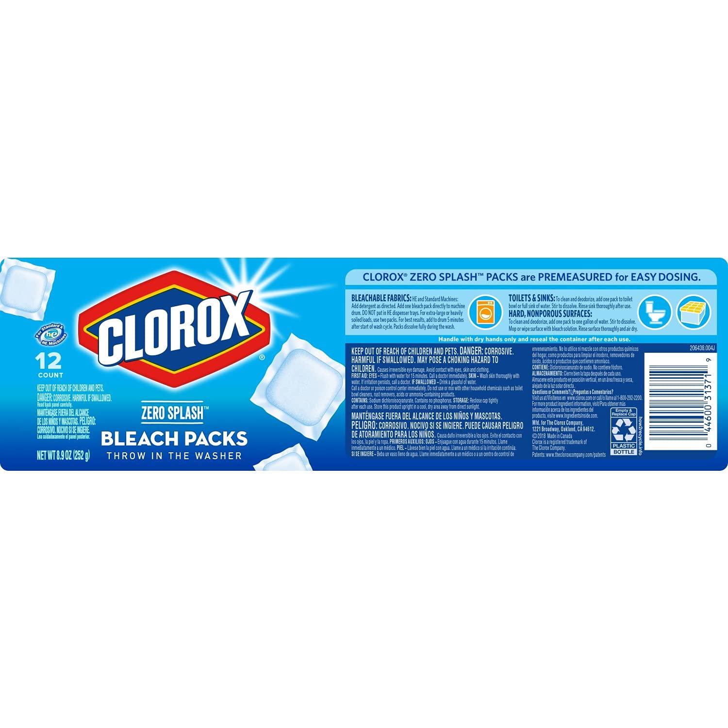 Clorox Clorox Zero Splash Bleach Packs - Laundry Pods, 4 Pack (Package May Vary)