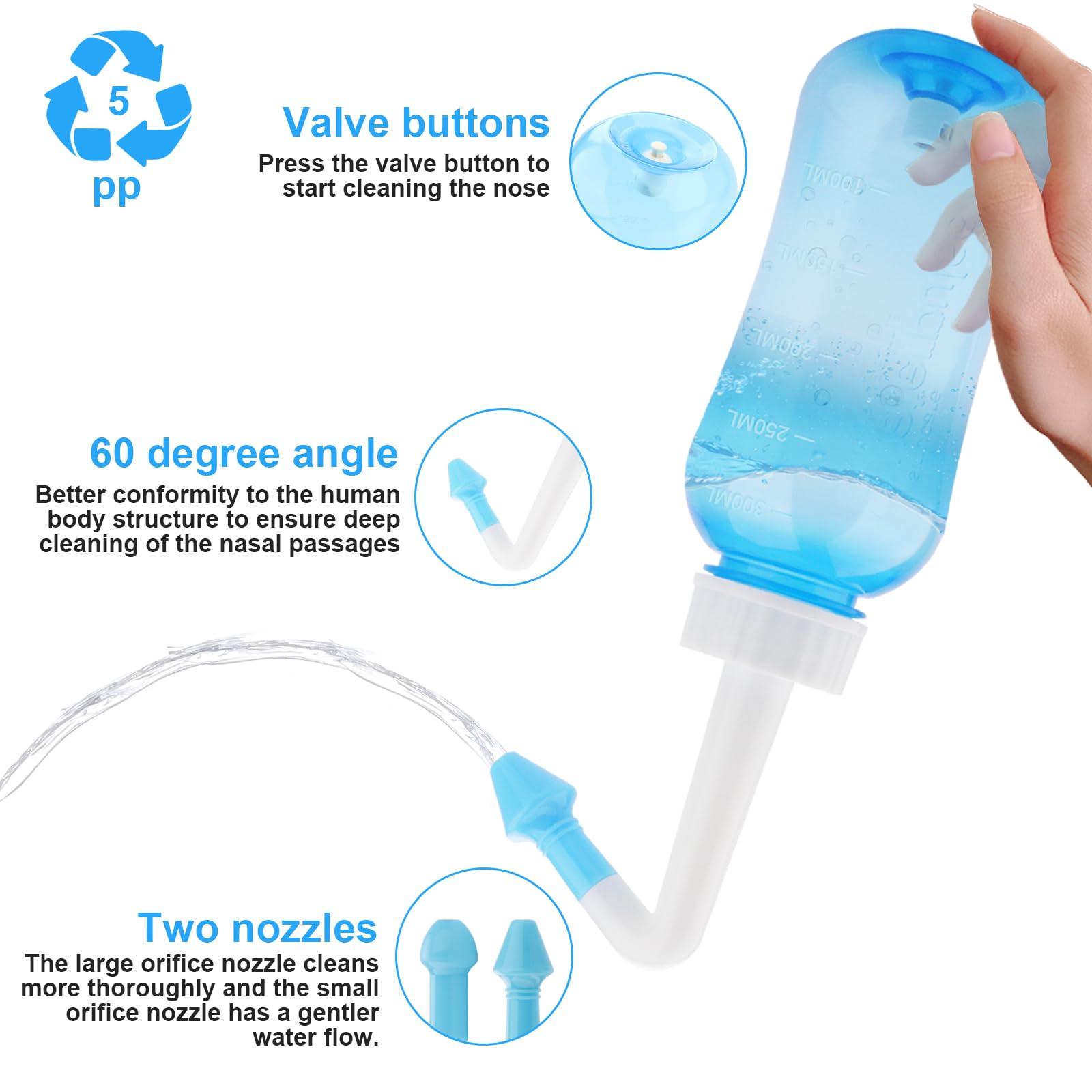 Miruchertter Miruchertter Nasal Wash Bottle Neti Pot Sinus Rinse 300ml Nose Wash Cleaner Sinus Rinse Bottle for Effective Nasal Irrigation Ideal for Adults and Kids BPA Free, Blue