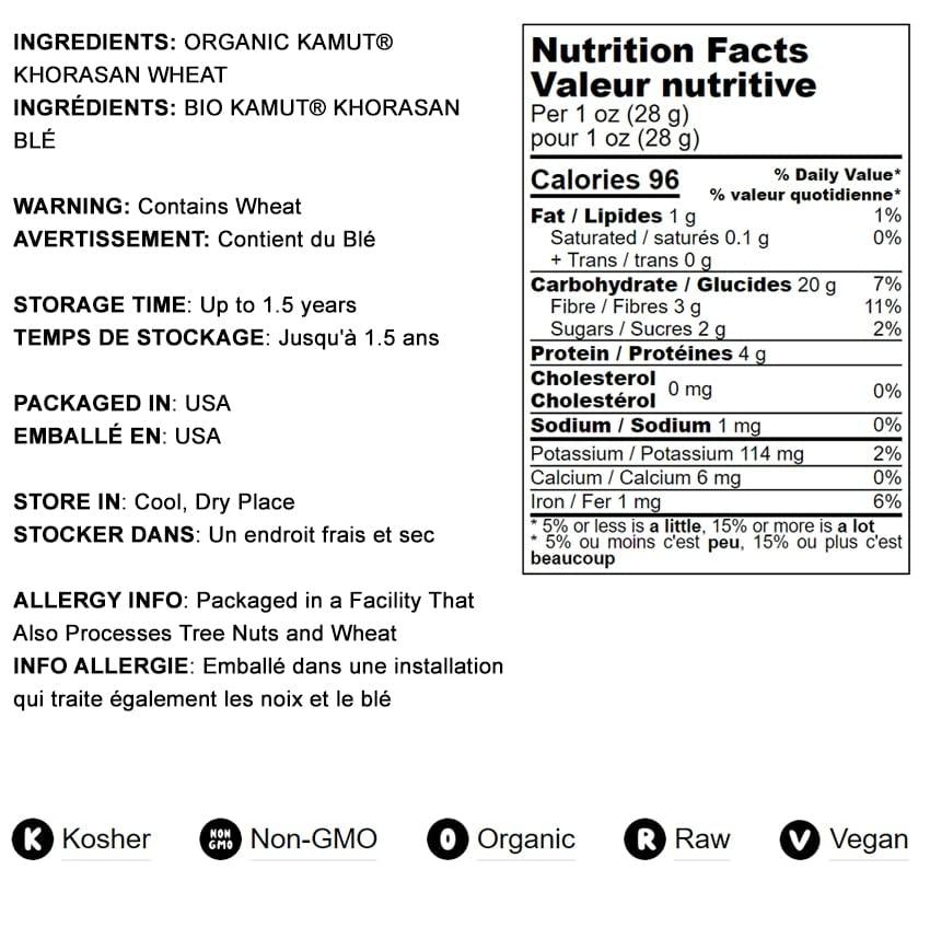 Food to Live Food to Live Organic KAMUT Khorasan Wheat Flour, 20 Pounds Stone Ground Powder, 100% Whole Grain Meal, Non-GMO, Kosher, Bulk