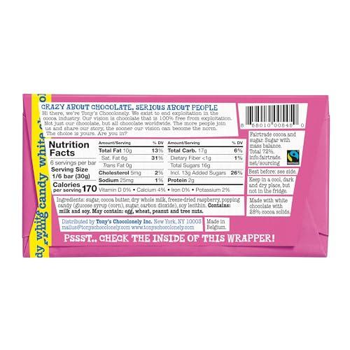 Tony\'s Chocolonely Tony\'s Chocolonely 28% White Chocolate Bar with Raspberry Popping Candy - Belgium Chocolate, No Artificial Flavoring, Fairtrade & B Corp Certified - 6.35 Oz