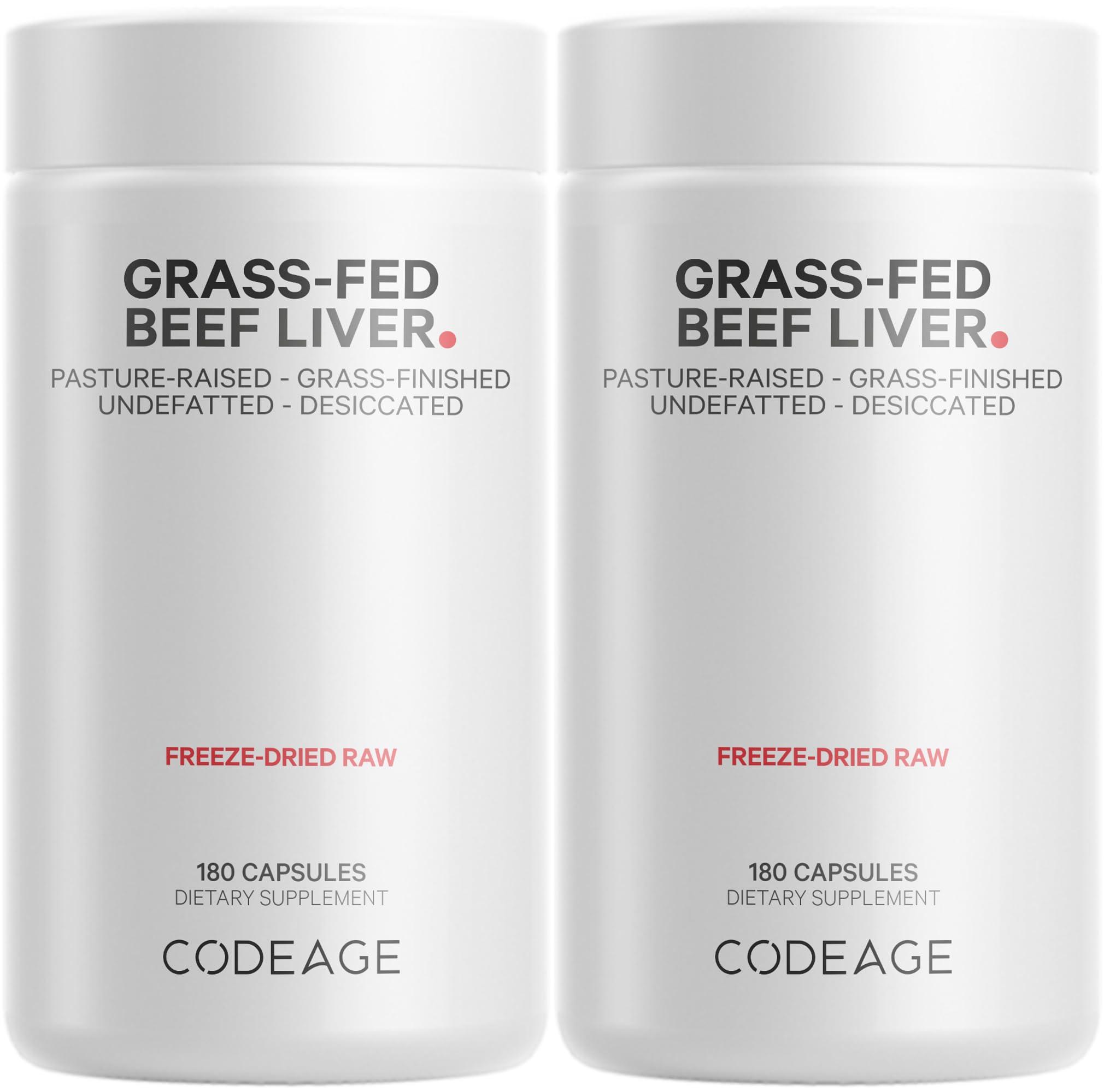 Codeage Codeage Grass Fed Beef Liver Supplement Superfood, Freeze Dried, Non-Defatted, Desiccated Beef Liver Glandulars Bovine Pills, Liver Health, Pasture Raised Beef Vitamins, Non-GMO - 2 Pack