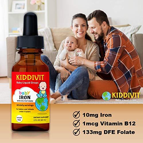 Kiddivit Kiddivit Baby Iron Liquid Drops with Vitamin B12 & Folate - 60 Daily Servings, 2 Fl Oz (60 mL) - Inulin Fortified (Prebiotic, Dietary Fiber) - Sugar Free, Gluten Free, Vegetarian Friendly