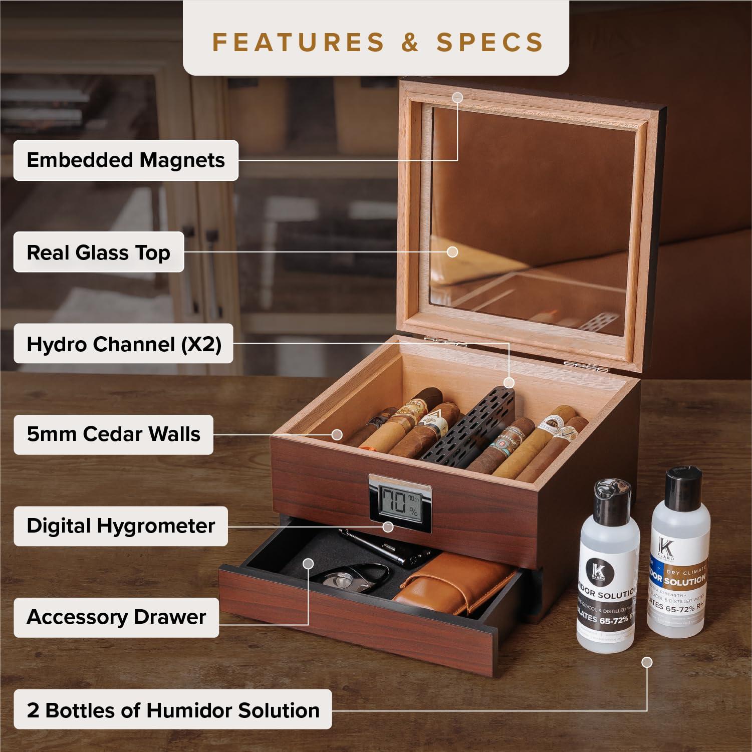 CASE ELEGANCE CASE ELEGANCE - Renzo Glass Top Humidor, Lighter, Cutter, and Travel Case Bundle