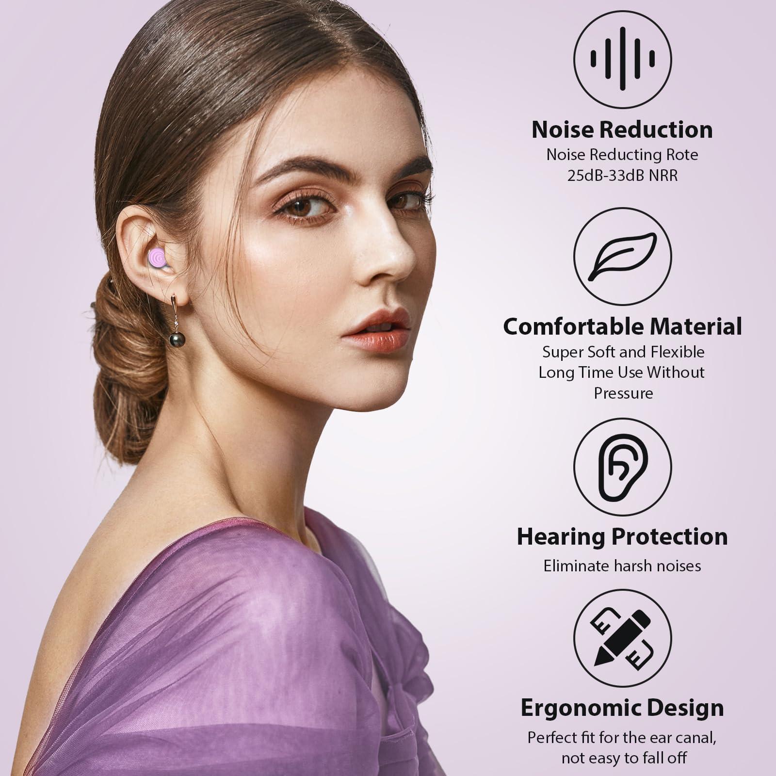 Yawsoy Yawsoy Ear Plugs for Sleeping Noise Cancelling, Reusable Soft Noise Reduction Earplugs for Sleep, Focus, Work, Motorcycle, Concert with 6 Silicone Ear Tips and 6 Foam Ear Tips - 25-35dB Purple