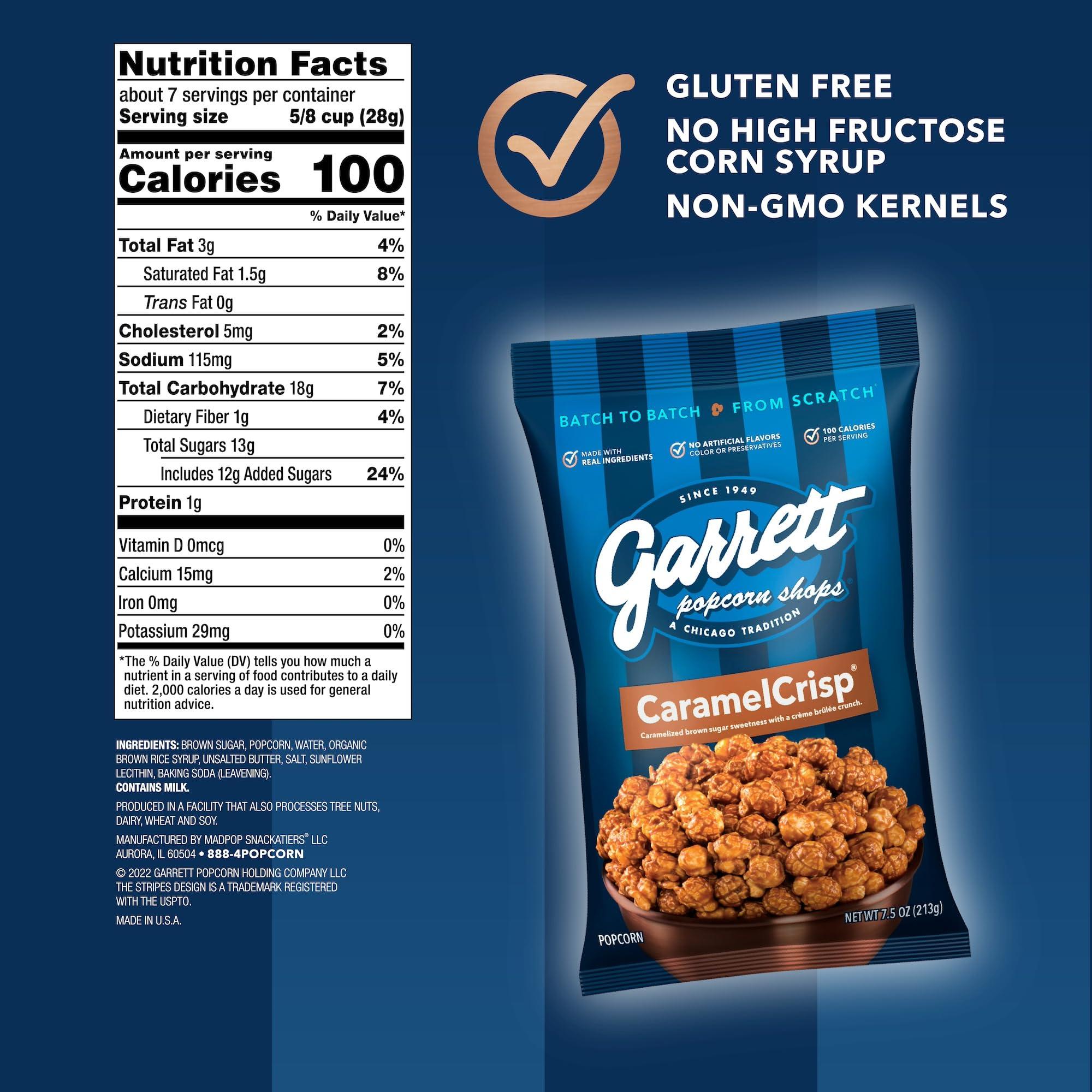 Garrett Popcorn Shops Garrett Popcorn CaramelCrisp, 7.5oz, 4 Bags, Caramel Gourmet Popcorn, Gluten Free, Sweet Snack, Popped Popcorn Bags
