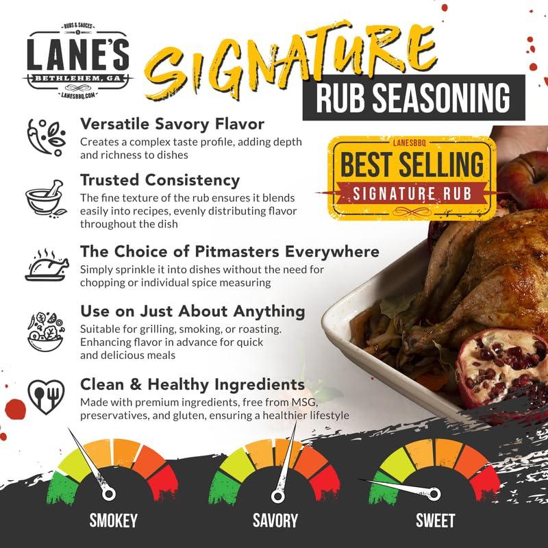 Lane's Lane\'s Signature BBQ Seasoning Rub, All-Natural BBQ Seasonings and Rubs, Perfect for Beef, Meat, Chicken & Pork Rub Seasoning, Made in USA, 12.2 Oz