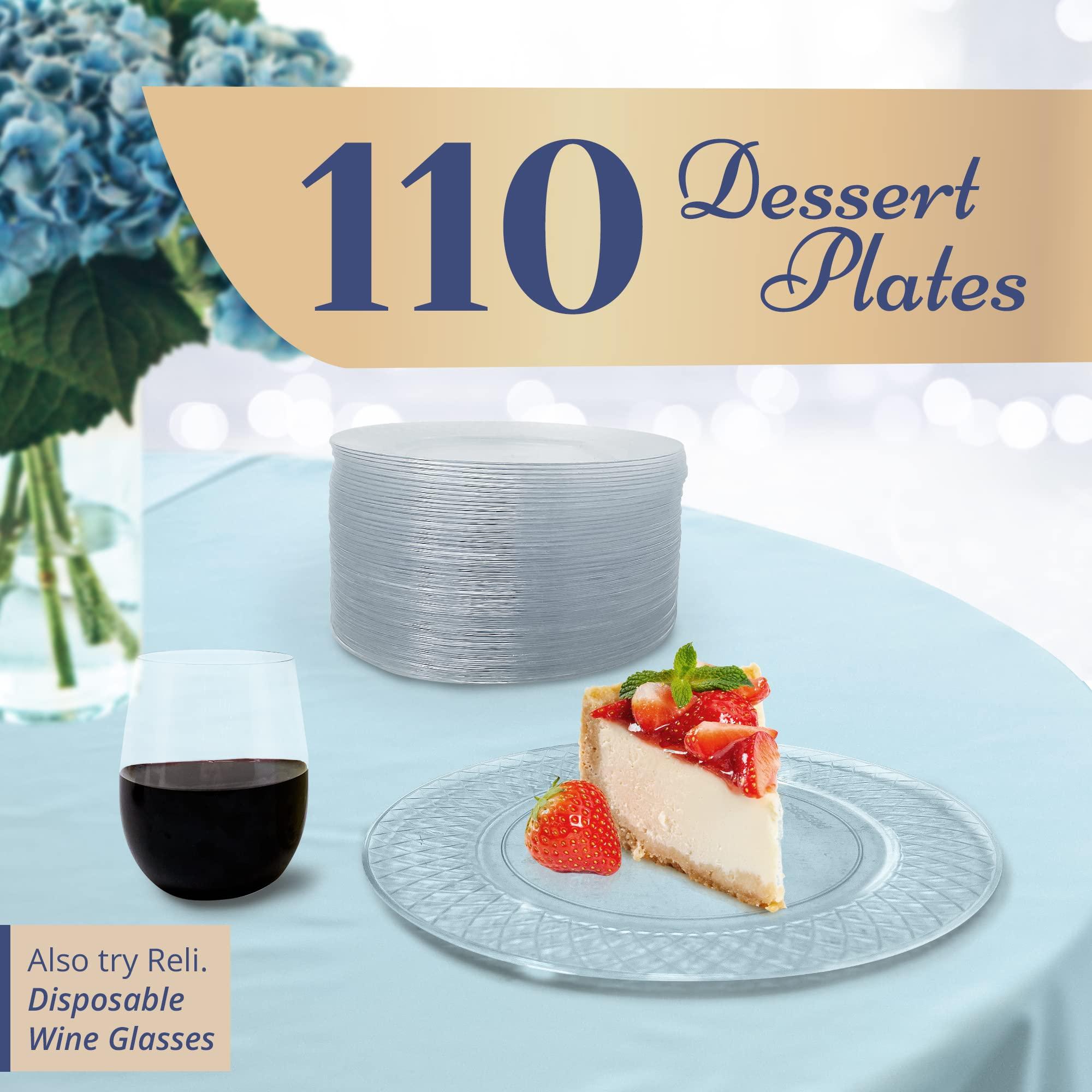 Reli. Reli. 110 Pcs Plastic Dessert Plates, Disposable (6 inch, Clear)| Small Plates for Party, Heavy Duty | Hard Plastic Dessert Platter for Cake, Wedding, Birthday, Salad/Appetizer (6\")