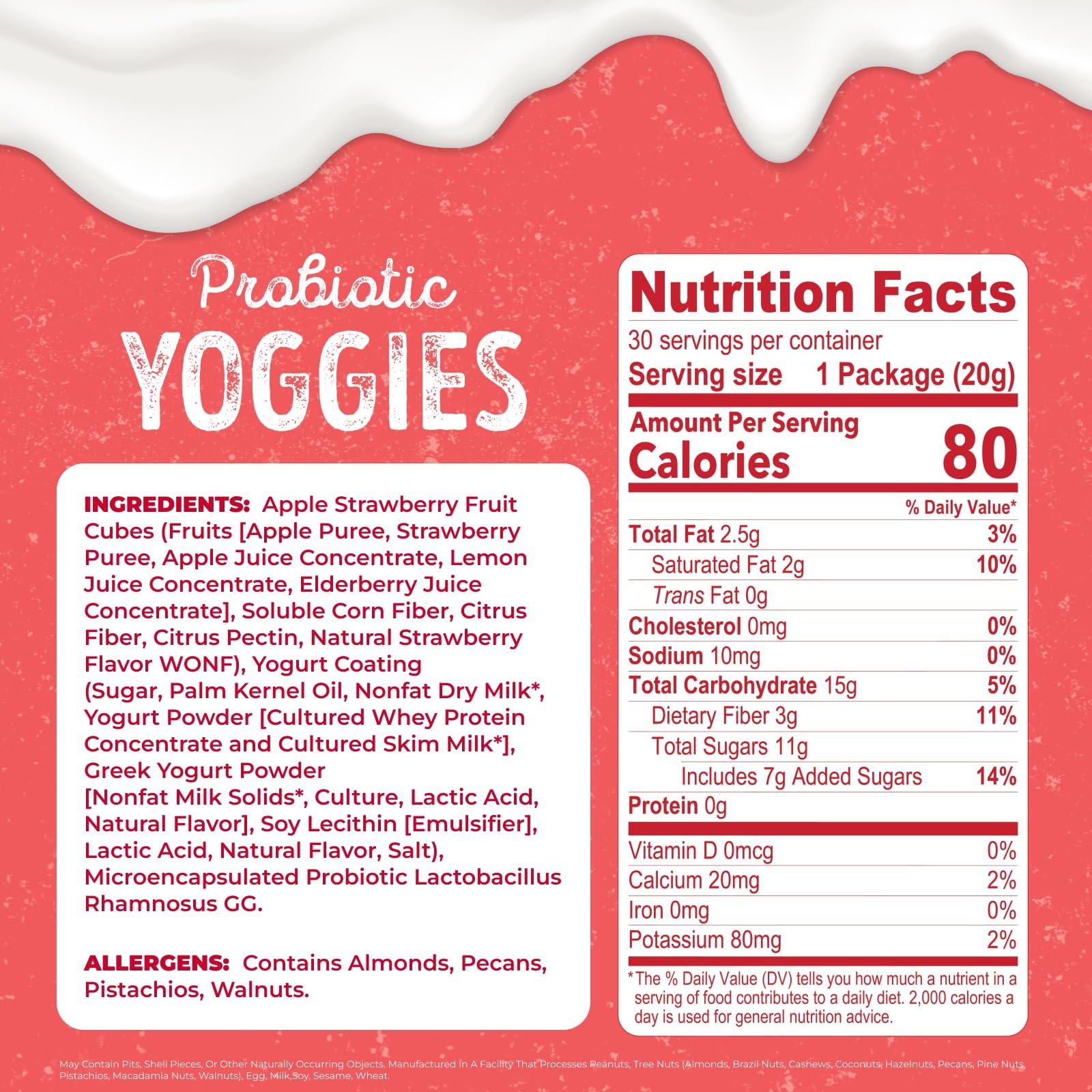 Nature's Garden Nature\'s Garden Probiotic Strawberry Yoggies, 21oz (30 x 0.7oz), Yoggie Bites Strawberry Strawberry Yogurt Covered Snack Pack, High Fiber, Delicious Real Fruit Pieces, No Artificial Ingredients, Healthy Snack for Adults
