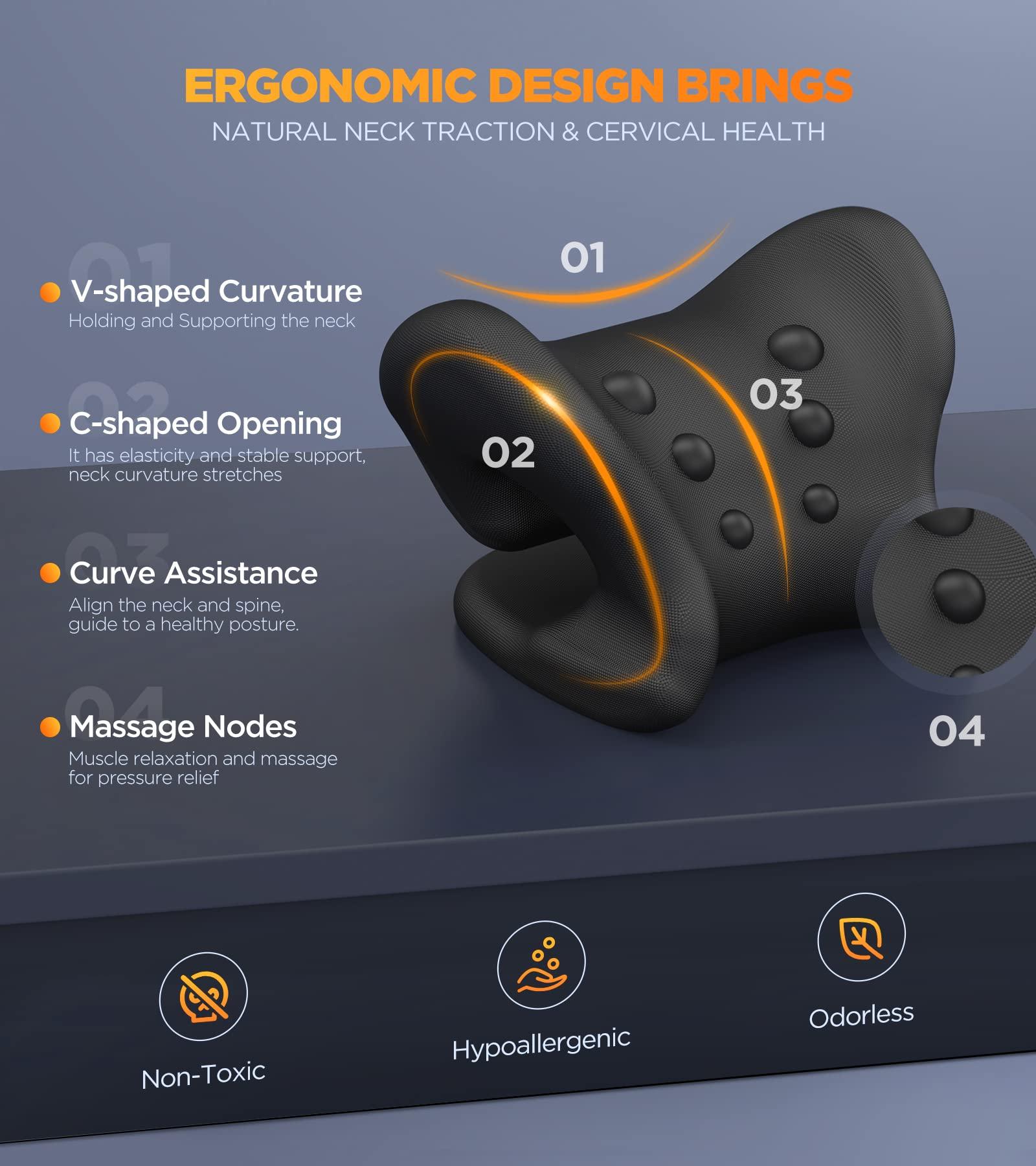 TINHIN Tinhin 3S Heated Neck Stretcher for 9X Pain Relief, 3X Larger Graphene Heating Area w/Magnetic Therapy Case, Cervical Traction Device Pillow, Neck and Shoulder Relaxer Support for TMJ Spine Alignment