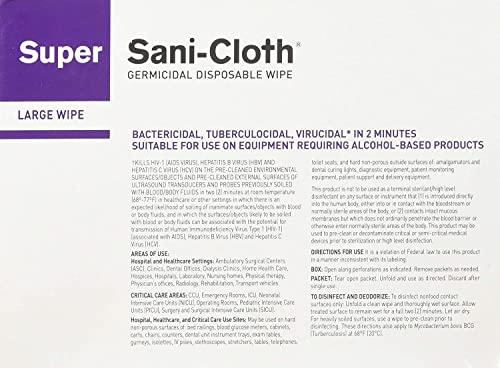 Super Sani-Cloth Super Sani-Cloth Germicidal Disposable Wipe - Fast 2-Minute Contact Time, Great for High-Touch Surfaces and Devices - Large Canister, 6 in. x 6.75 in.