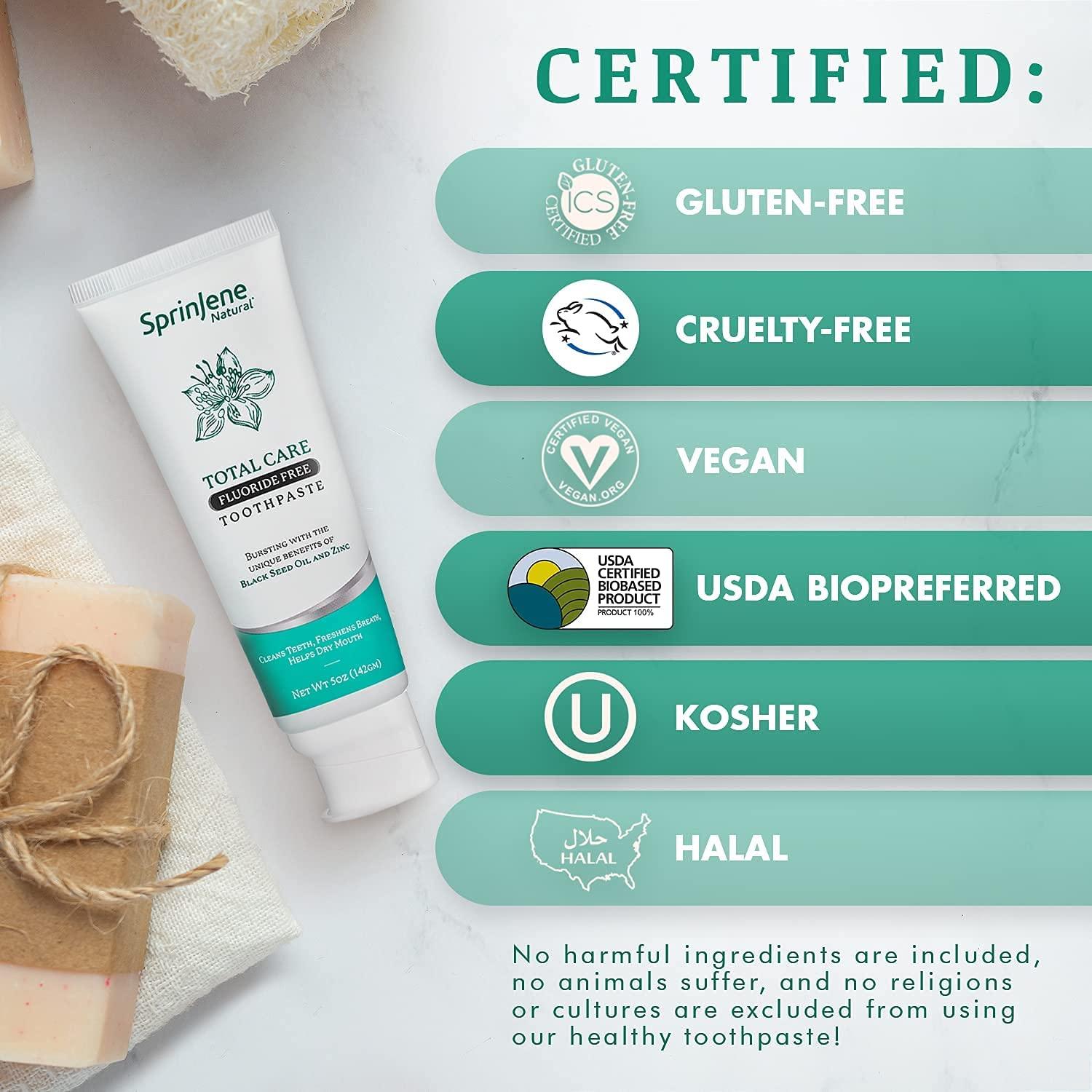 SprinJene SprinJene Natural Total Care, Fluoride Free Toothpaste for Strong Teeth & Gums | Natural Toothpaste for Cavity Protection | 4 Pack