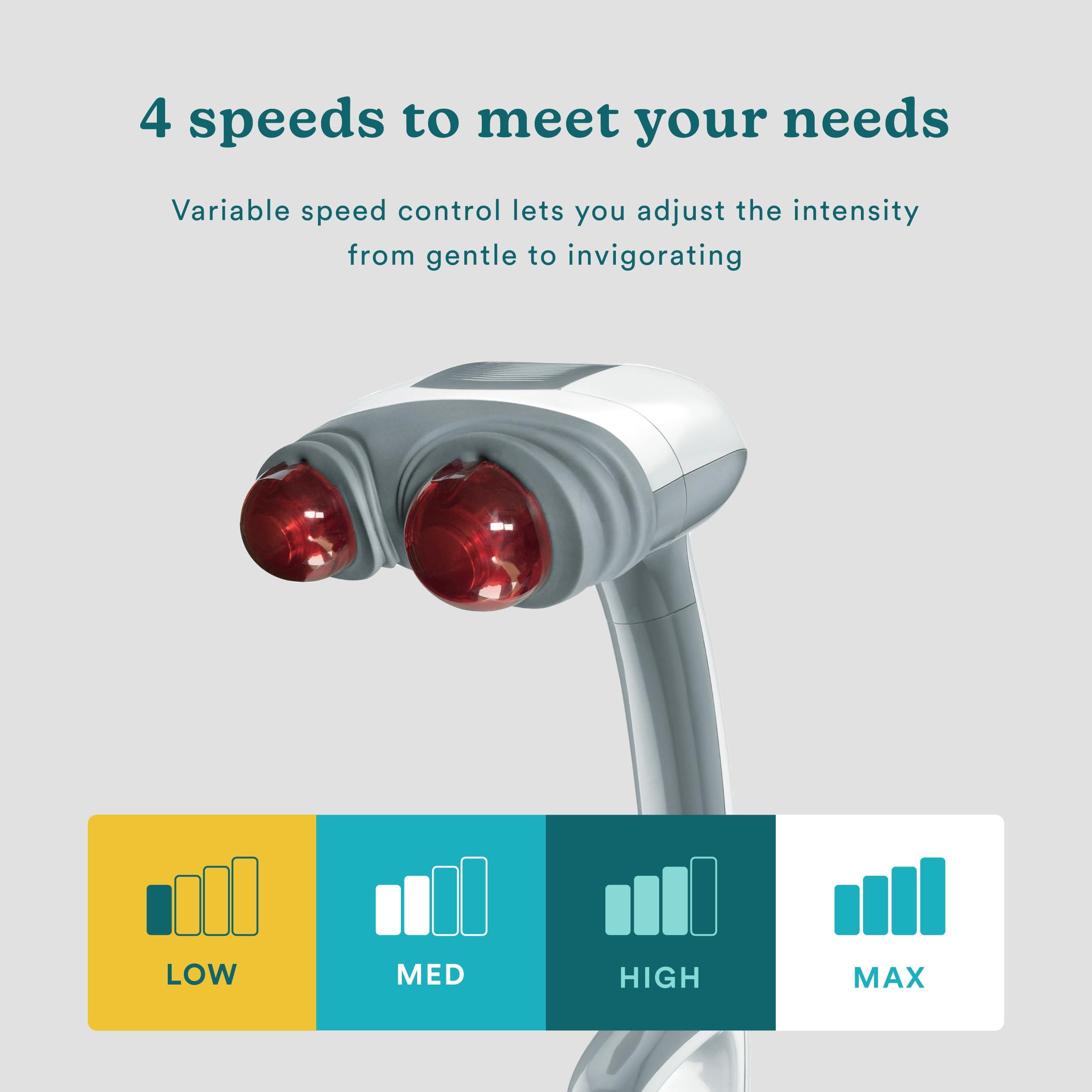 Homedics Homedics Back Massager - Heated Automatic Percussion Back, Body and Neck Massager with Duel Pivoting Heads, Interchangeable Nodes, for Shoulders, Legs and Feet, White