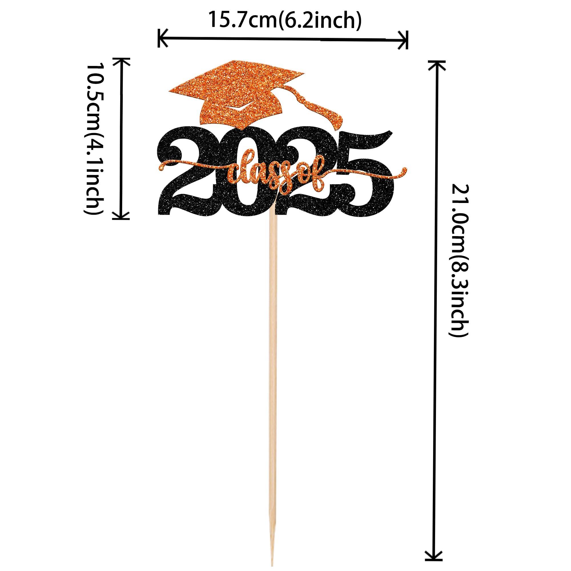 ZHUOWEISM 1 PCS Class of 2024 Cake Topper Black Glitter 2024 Graduation Cake Pick Congrats Grad Cap 2024 Cake Decoration for 2024 College Graduation Theme Party Decorations Supplies Orange