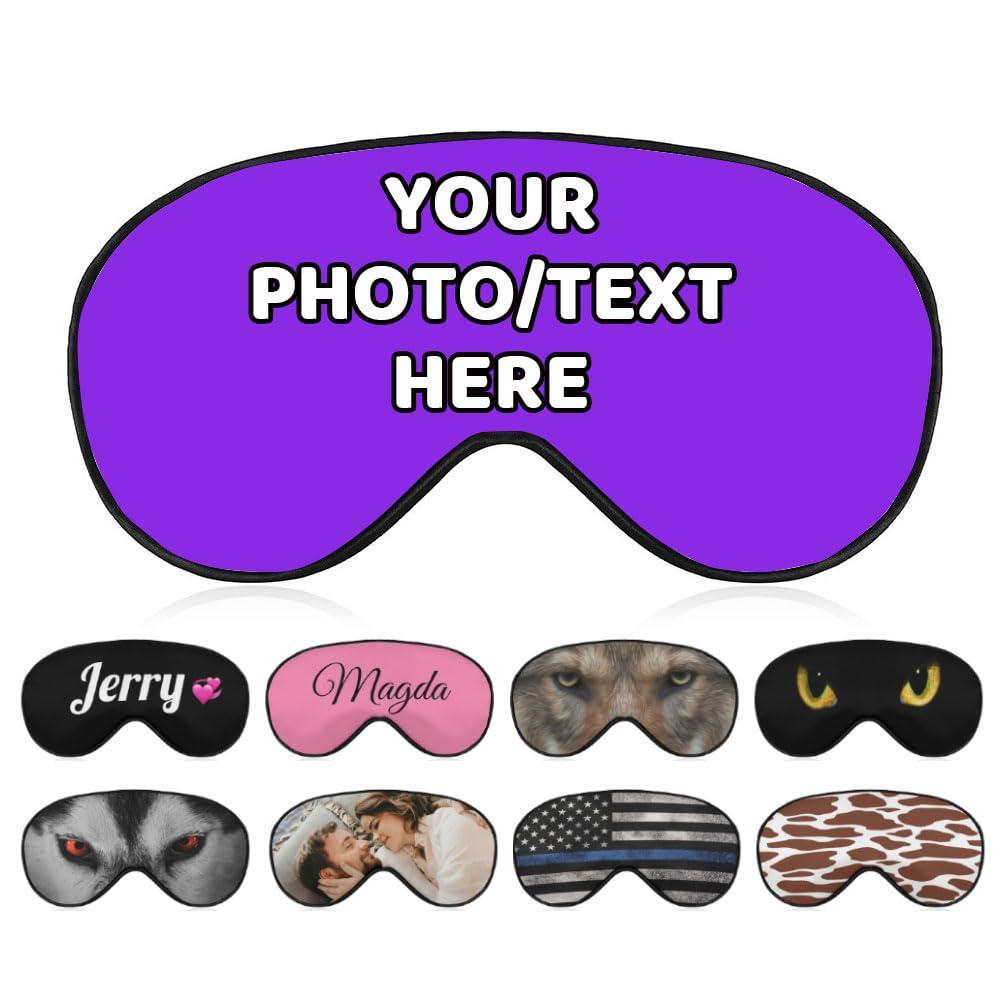 AMAPARK AMAPARK Custom Sleep Mask Add Your Own Design Personalized Photo Text Logo Soft Sleeping Masks for Men Women Wedding Anniversary Customized Gift, Blue Violet