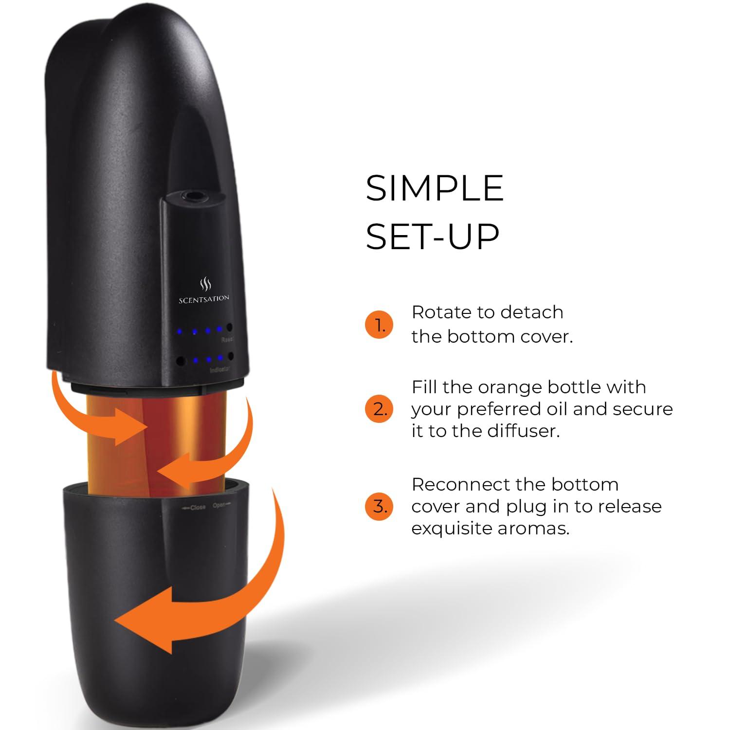 SCENTSATION Plug-in Essential Oil Diffuser - Silent & Waterless Aromatherapy - Cold Air Diffusion, Wide Area Coverage up to 500 SqFt - Ideal for Home, Office, Spa (Plug-in Diffuser - Black)