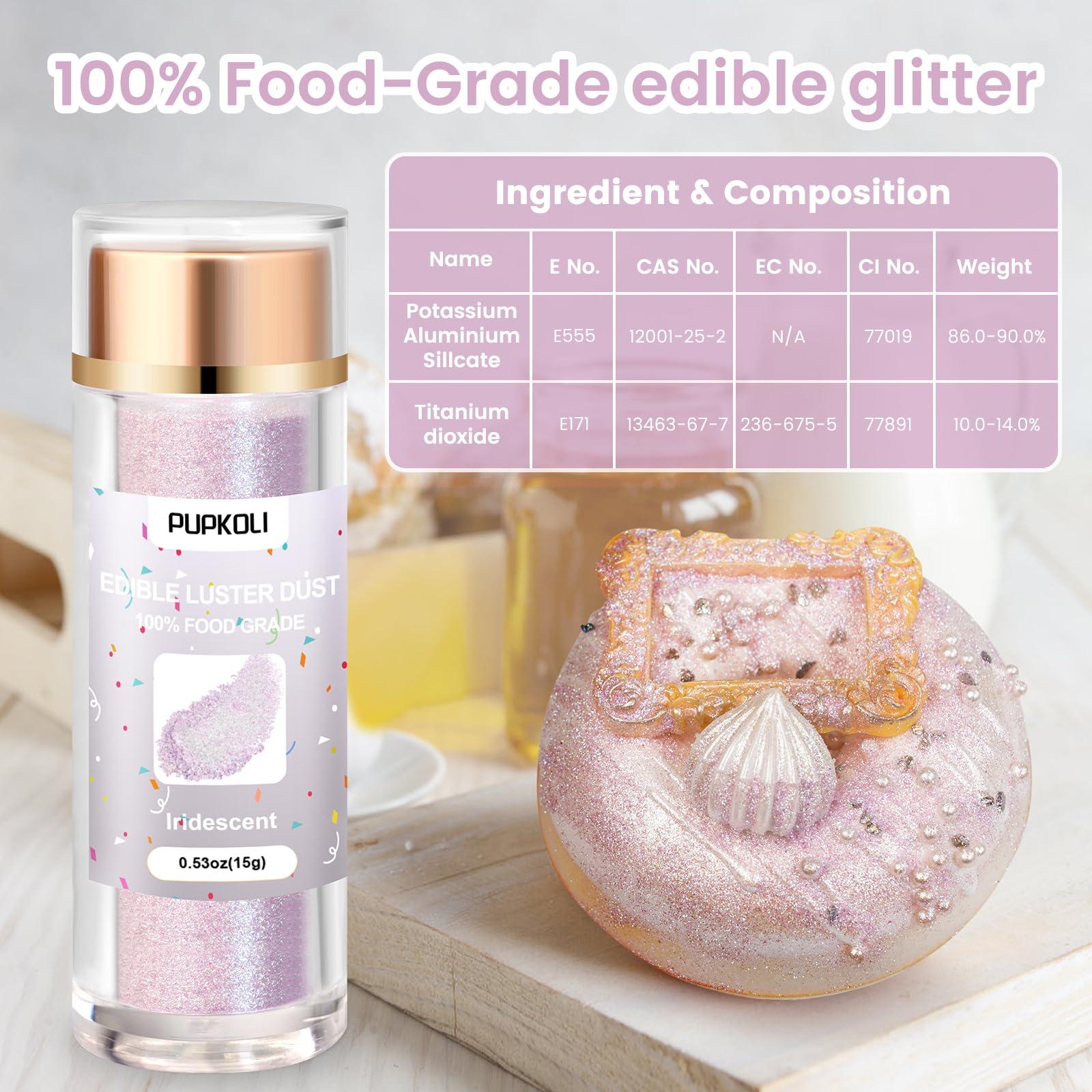 PUPKOLI Iridescent Edible Glitter for Cocktails, 15g Food-Grade Iridescent Drink Glitter Iridescent Luster Dust Edible, Iridescent Prism Powder Edible Glitter,Iridescent Food Glitter Shimmer for Drinks,Cakes,Baking,Christmas Decorating