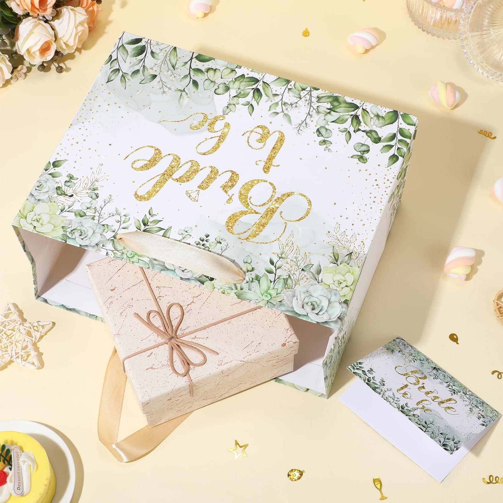 Woosytoo Bride Gift Bag Sage Green Bridal Shower Gift Bags with Cards Tissue Paper Large Bridal Gift Wrapping Bag Bachelorette Engagement Wedding Shower Gift Bag for Sage Green Christmas Bride to Be Party Decoration