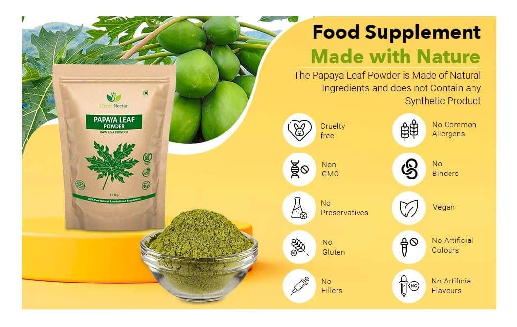Rainbow Expochem Company Papaya Leaves Powder 454g (1lb / 16 oz) | Carica Papaya | Papaya Leaf Powder Benefits Hair and Skin| Non GMO (1 Pound(16 Oz)) - Green Nectar
