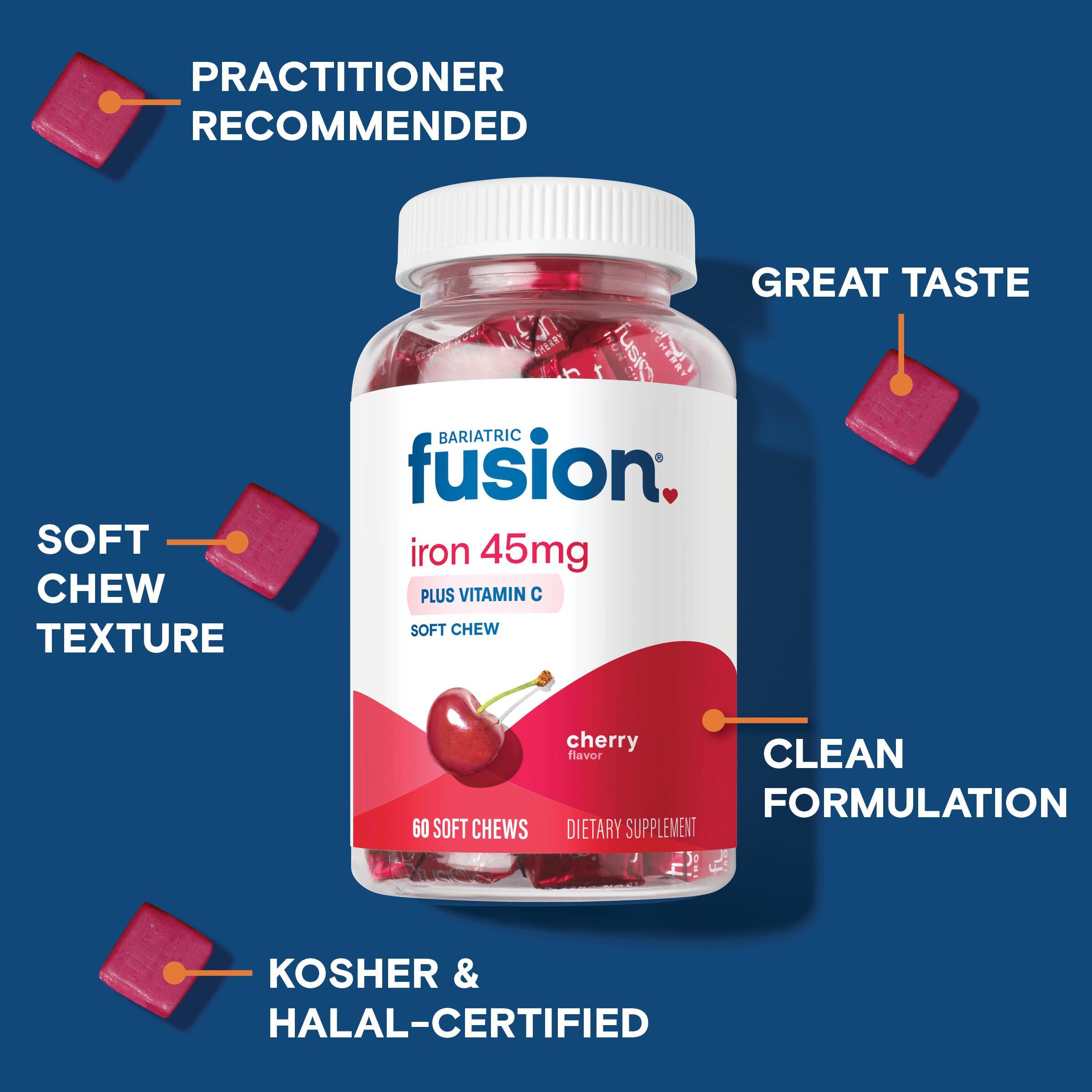 Bariatric Fusion Bariatric Fusion Iron Supplement for Women Anemia | Chewable Iron with Vitamin C | Cherry Flavored Soft Chew | Gentle on Stomach Ferrous Fumarate for Women and Men | Gluten Free | 60 Count