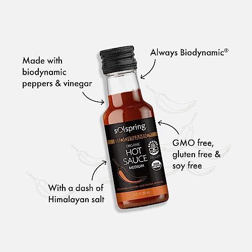Dr. Mercola Solspring Biodynamic Organic Hot Sauce, Medium, 3.4 Fl. Oz. (100 mL), Jalapeno & Red Savina Peppers, Non-GMO, Gluten Free, Soy Free, Certified USDA Organic, Demeter Certified