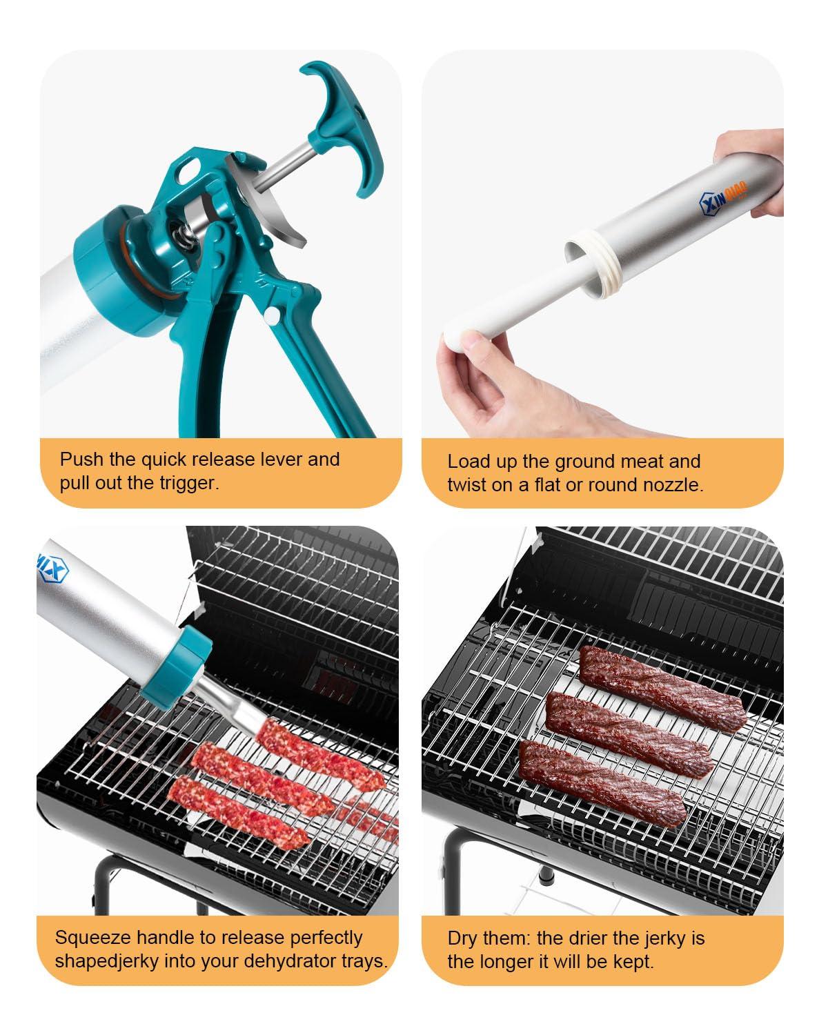 XINQIAO XINQIAO Beef Jerky Gun Sausage Stufffer for Ground Meat, Large Aluminum Jerky Cannon Comes with a Bag, 4 Nozzles, 2 Brushes, 1 Funnel, 1 Pestle