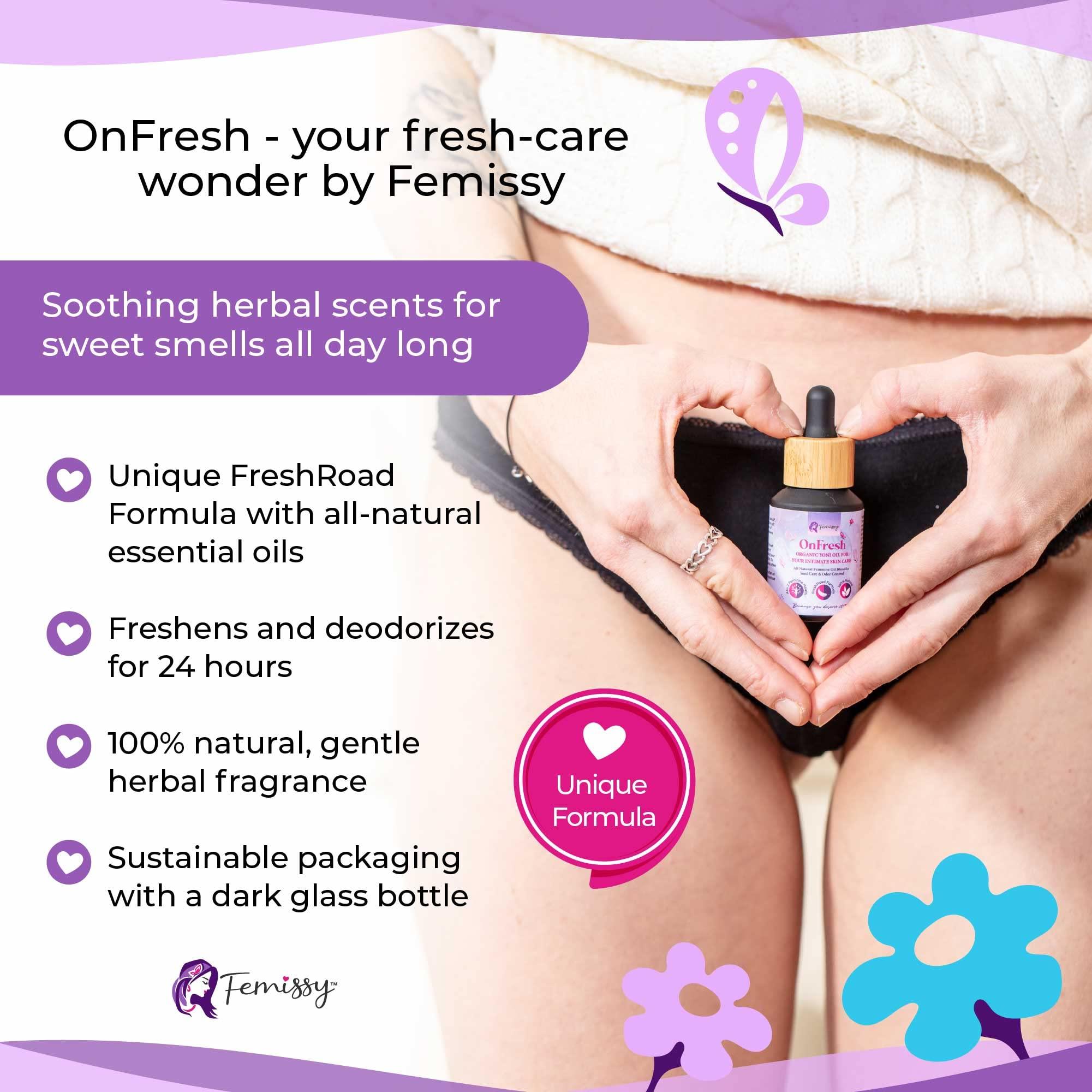 Femissy Heat Patches for Menstrual Cramps Based on Flow Strength, 1 Single Patch for Weak & Normal Flow + Natural Yoni Vulva Oil for Women PH Balance & Dryness (1 fl oz) Sensitive Skin Herbal Moisturizer