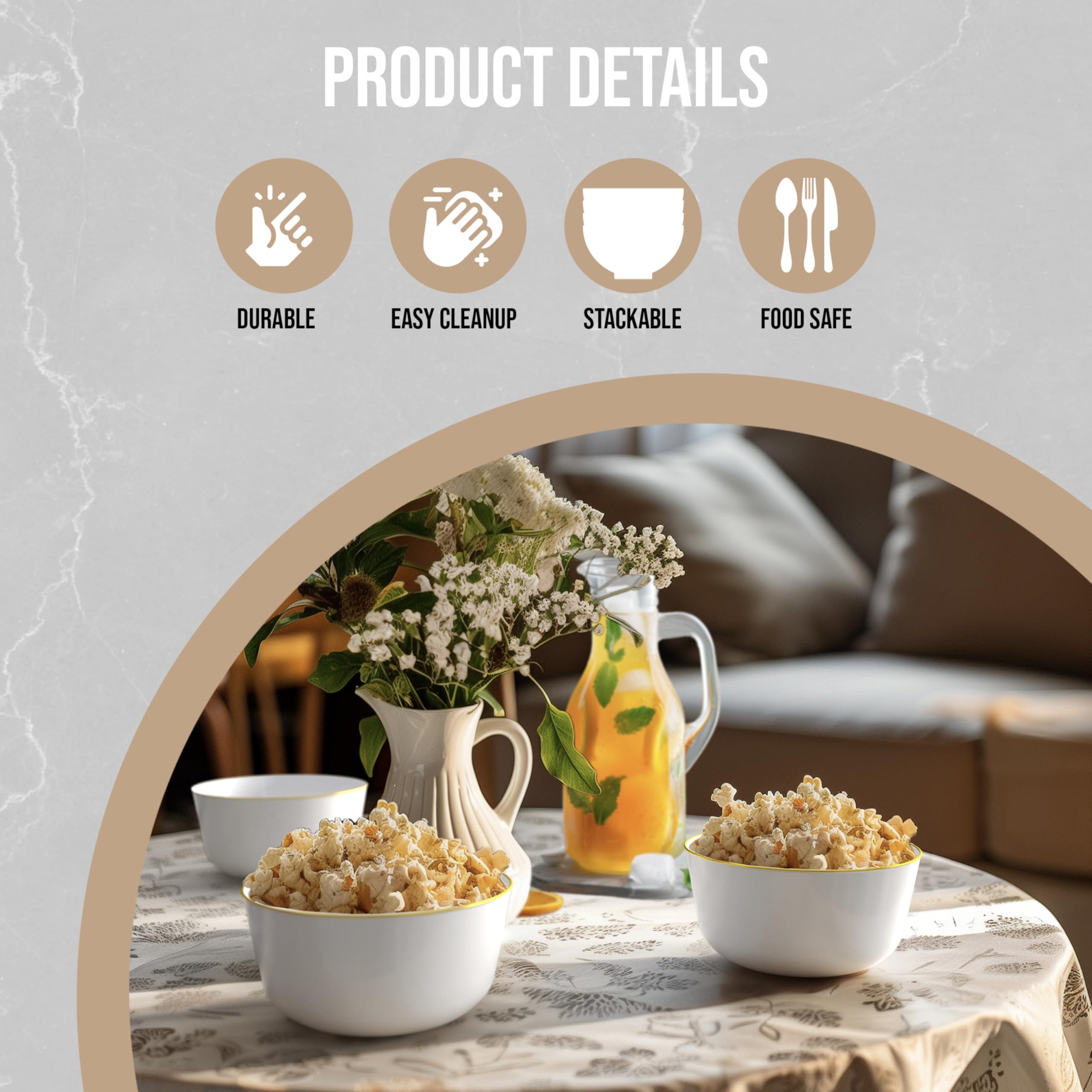 Trendables Trendables Plastic Bowls Disposable Bowls 24 Oz Bowl Set Of 10 White Gold Rimmed Fancy Plastic Serving Bowls Perfect Plastic Ice Cream Bowls Plastic Salad Bowls Plastic Candy Bowl