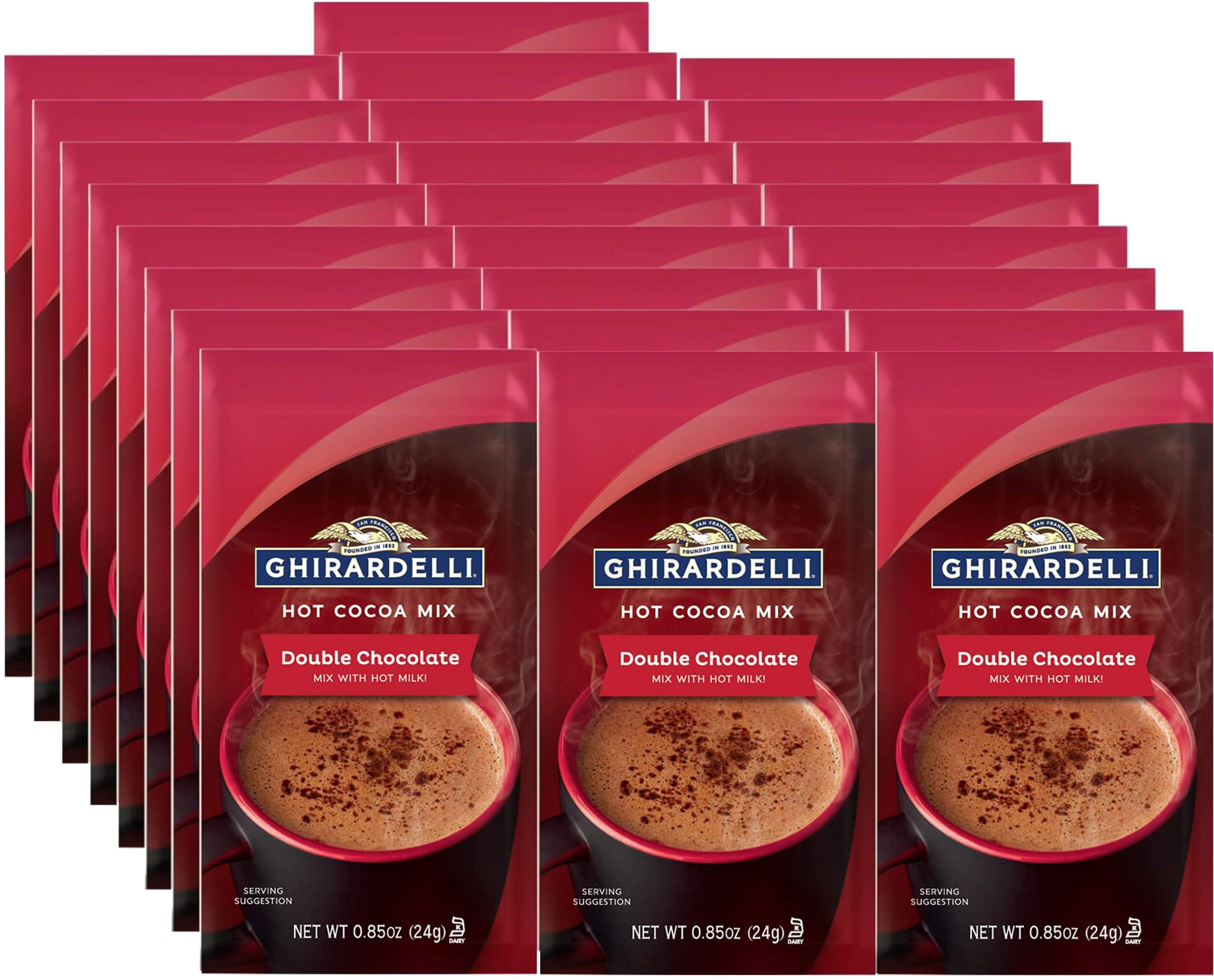 By The Cup Ghirardelli Double Chocolate Hot Cocoa Mix, 0.85 oz Packets (Pack of 25) with Cocoa Scoop
