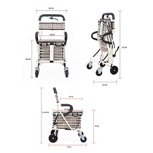 WIGSELBL Folding Shopping Cart for Seniors Walking,Rolling Walker Old Man Shopping Cart,Heavy Duty Shopping Cart with Seat,4 Wheels Medical Walking Aids Drive Rollator (Color : Red)