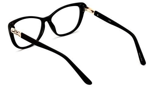 V.W.E. Women Premium Acetate Big Lens Cateye Reading Glasses - Fun Cat eye Clear Lens Readers - Gold Metal Accent (Black, 2.50)