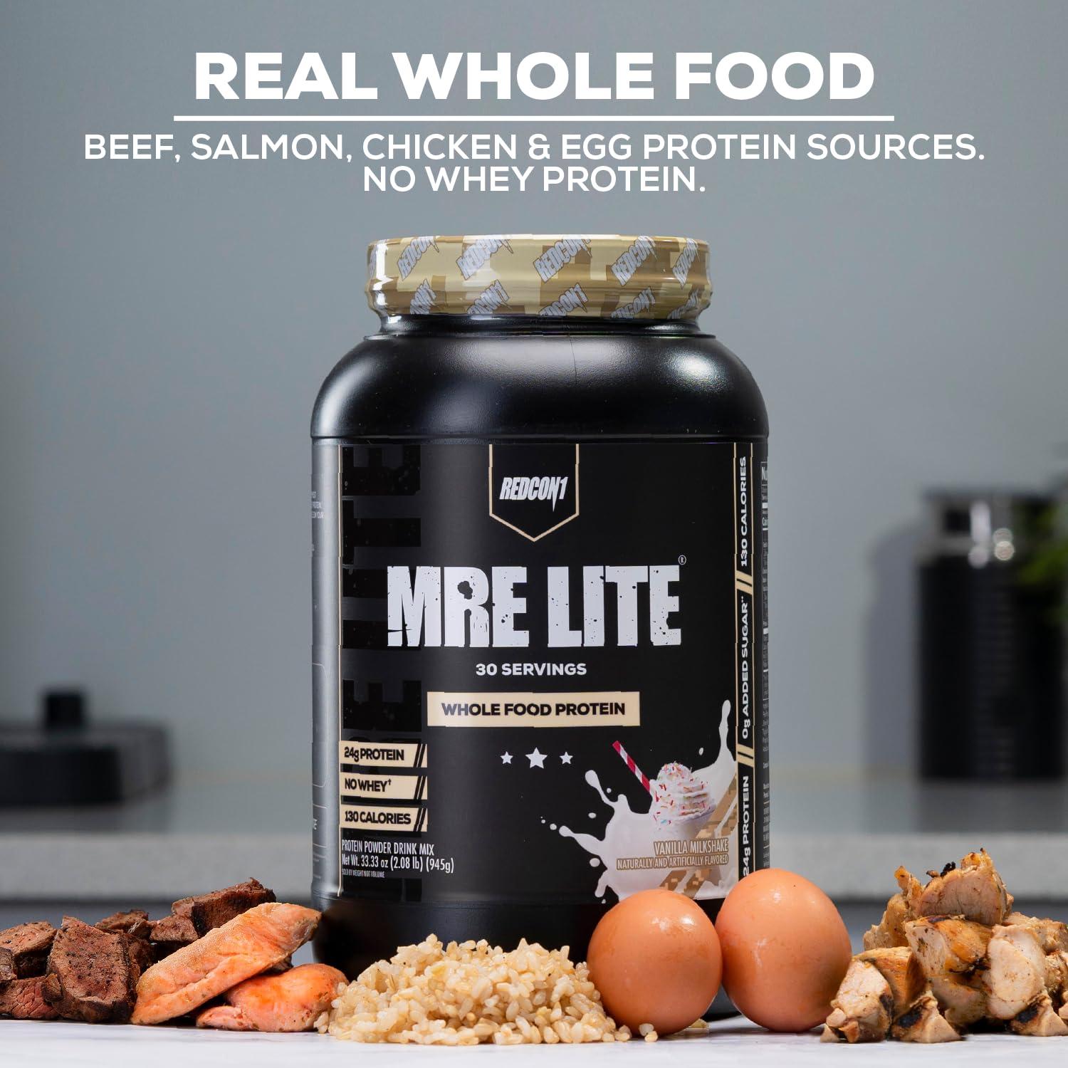REDCON1 REDCON1 MRE Lite Whole Food Protein Powder, Cookies N' Cream - Low Carb & Whey Free Meal Replacement with Animal Protein Blends - Easy to Digest Supplement Made with MCT Oils (30 Servings)