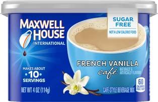 MAXWELL HOUSE Maxwell House International French Vanilla Sugar Free Cafe Beverage Mix 4 oz Canisters, Pack of 4