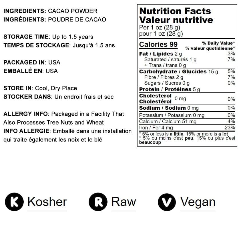 Food to Live Food to Live Cacao Powder 8 Ounces, Raw, Unsweetened, Kosher, No Sugar, Vegan, Keto, Paleo Friendly, Sirtfood, Bulk, Cocoa Powder for Baking, Smoothies, Hot Chocolate, Confectionery, Coffee