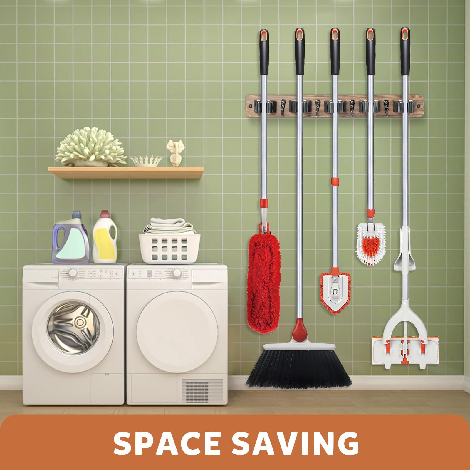 IMILLET IMILLET 2 Pack Plastic Pack Broom Holder & 1 Pack Wood Broom Holder