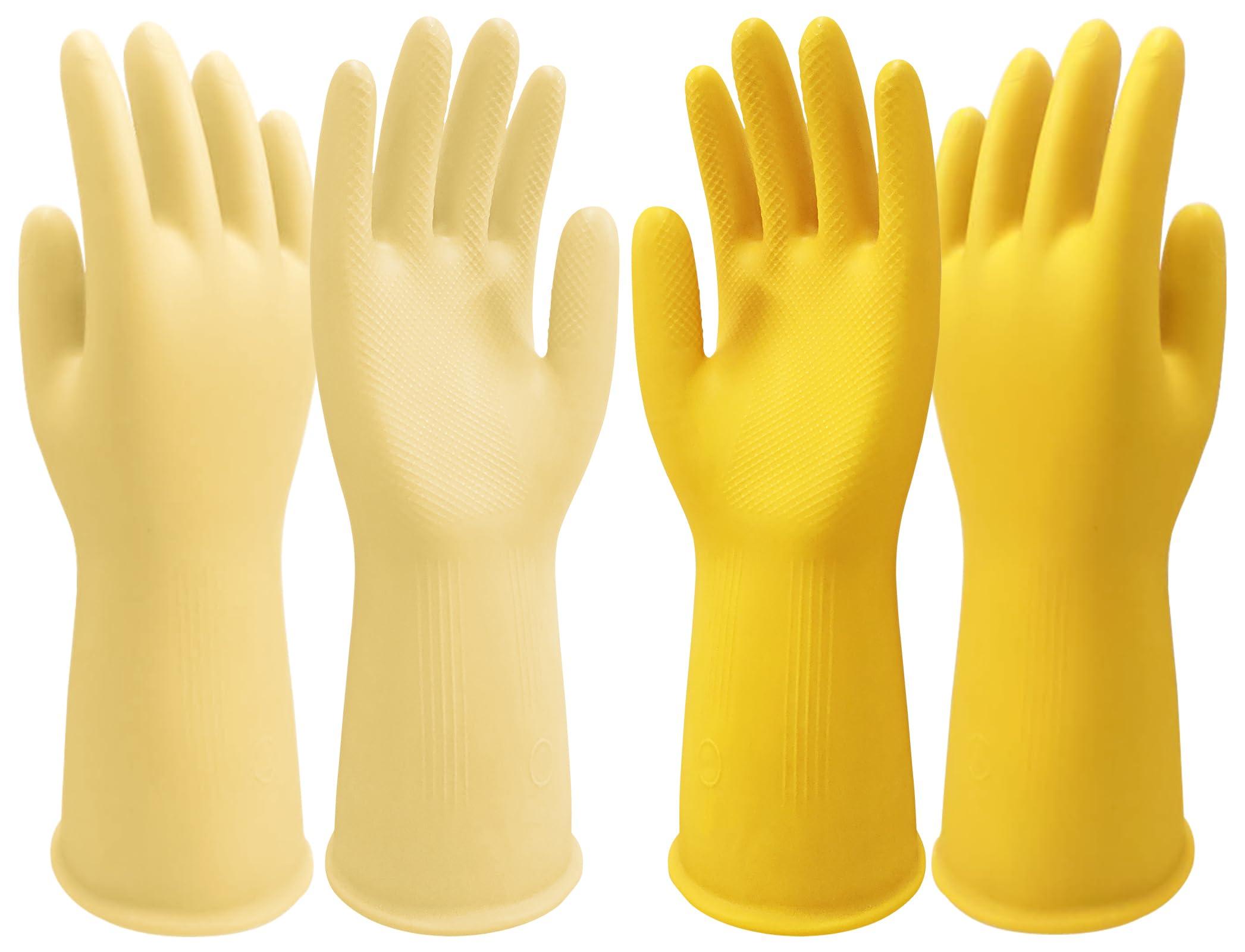 Disfore Disfore Rubber Cleaning-Dishwashing Gloves Kitchen-Dish - Thicken Kitchen Gloves for Washing DishesReusable Rubber Gloves for Dishwashing2 Pairs Yellow Beige Medium