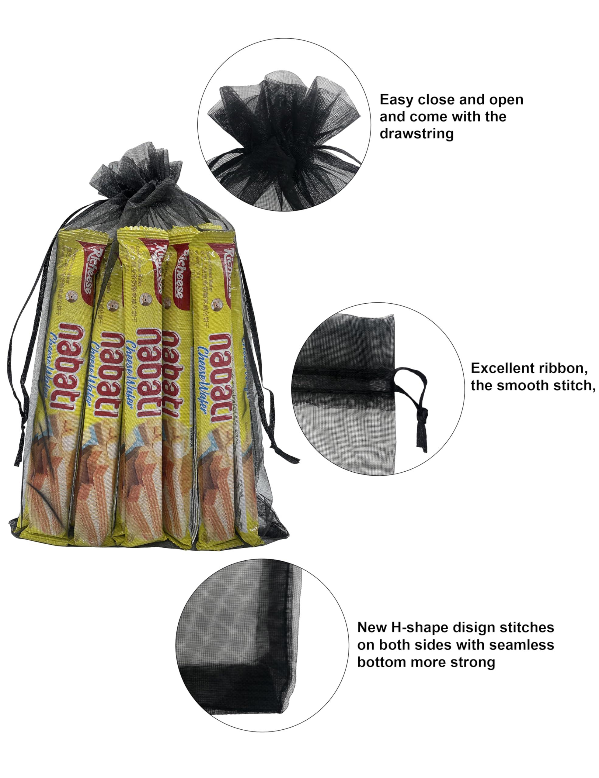 Jexila Jexila 50pcs Sheer Black Organza Gift Bags 8X12 inch Large Mesh Bags Drawstring Jewelry Pouch for Wedding Party Favor Halloween Goodie Candy Treat Bags