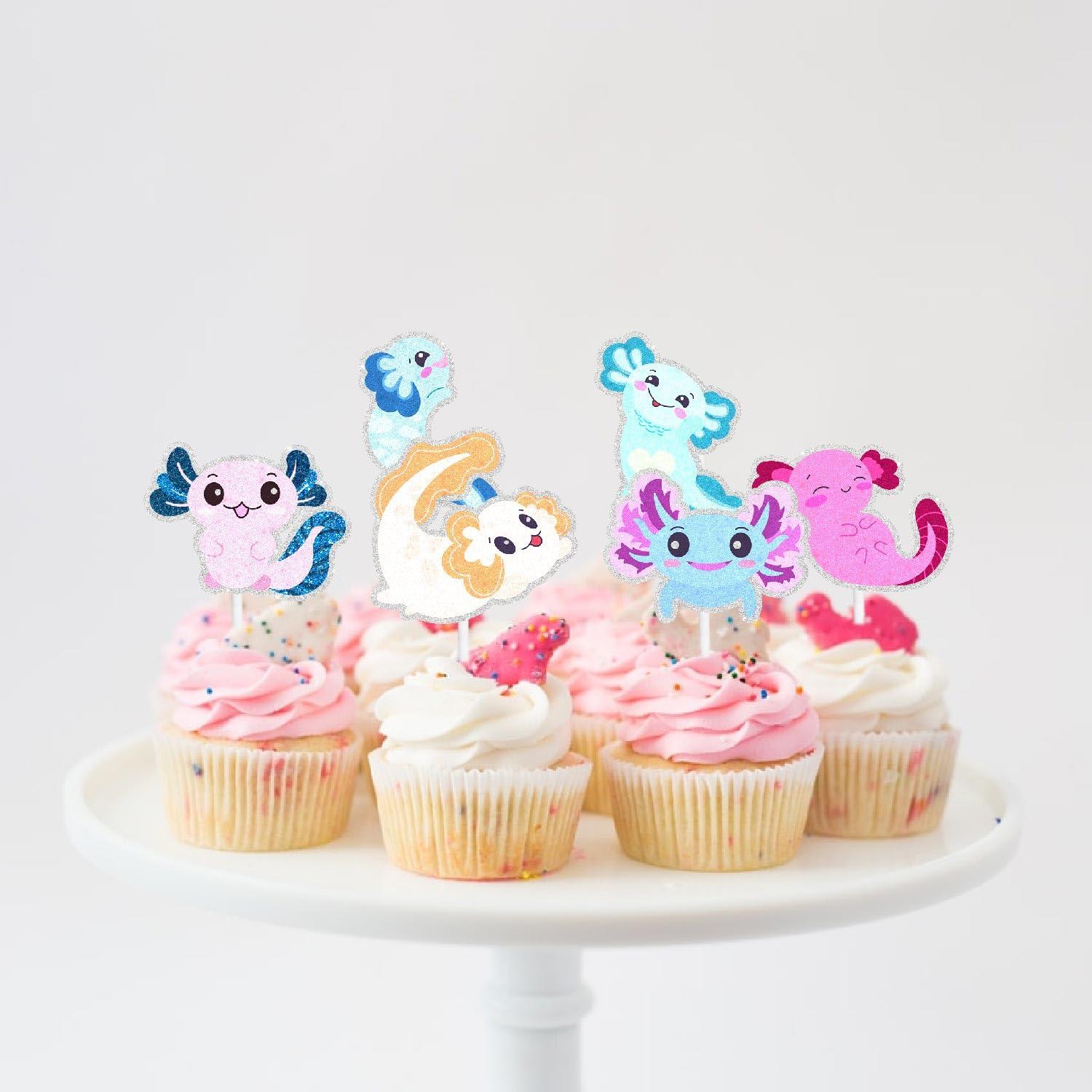 SugarGera Cute Cartoon Axolotl Theme Happy Birthday Cake Decoration for Kids - Amphibian Reptile Theme Party, Boy and Girl Birthday Theme Party, or Baby Shower Salamander aquarium Decoration Supplies - LIANGSS