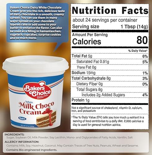 Baker\'s Choice Dairy White Chocolate Spread and Topping, 12 oz. White Chocolate Pastry Filling & Cake Filling - Creamy Topping for Cakes, Desserts, Ice Cream, Pie Filling, Dairy, Kosher - By Bakers Choice