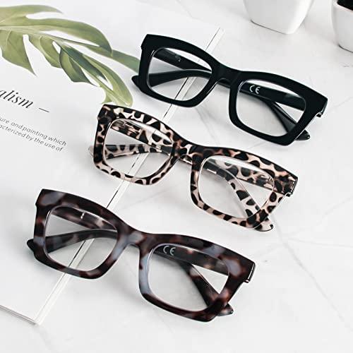 REAVEE REAVEE 3 Pack Oprah Style Reading Glasses for Women Blue Light Blocking, Cute Oversized Square Computer Readers with Spring Hinge 2.25