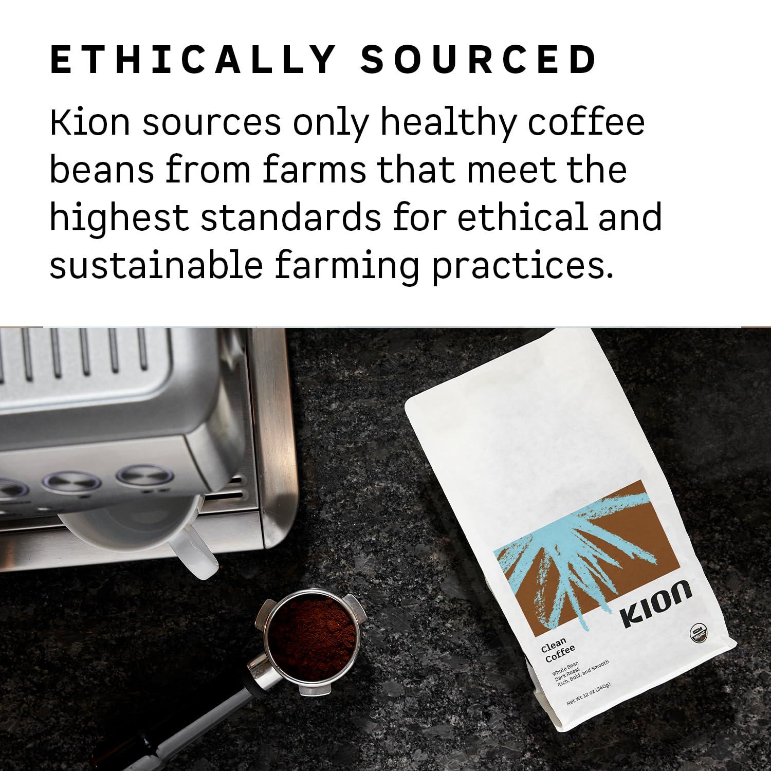 Kion Kion Organic Coffee | Tested for Toxins | Roasted to Maximize Health and Taste | Whole Bean Dark Roast 12 Oz