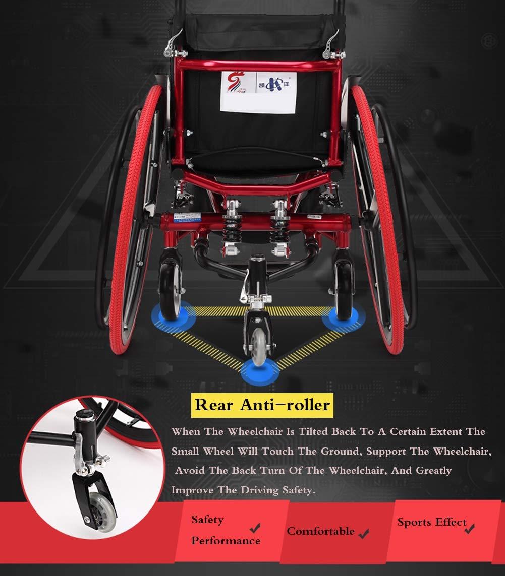 Mustbe Strong Mustbe Strong Lightweight Aluminum Alloy Wheelchair with Handbrakes and Quick Release Rear Wheels Shock Absorber Folding Trolley Disabled Elderly Driving