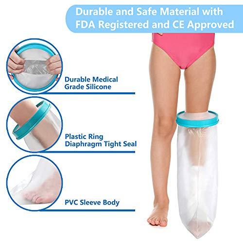 Clheatky Kids Leg Cast Cover Waterproof Leg Cast Cover for Shower Bath Watertight Plastic Protection Keep Bandage Dry, Reusable Foot Cast Protector for Leg, Knee, Foot, Ankle Wound17.5inch)