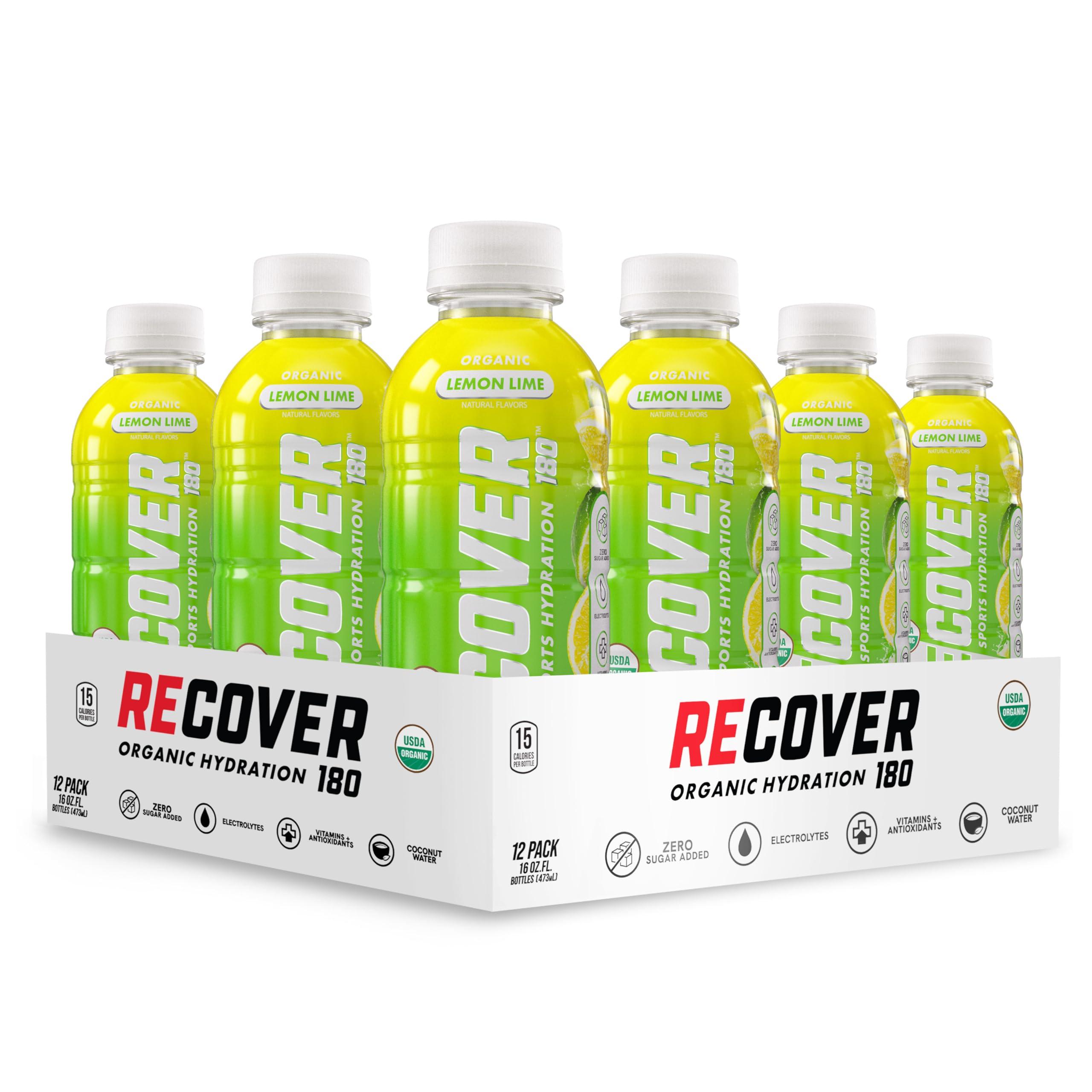 RECOVER 180 RECOVER 180 Organic Sports Hydration Drink, No Sugar Added, 15 Calorie Sports Beverage, Organic Flavors With Vitamins, Potassium-Packed Electrolytes (16.9 Fl Oz (Pack of 12), Lemon Lime)