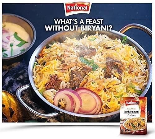 National National Foods Bombay Biryani Recipe Mix 3.80 oz (110g) | South Asian Mixed Spice Powder | Meat Layered Pilaf | Traditional Food | Value Pack of 4
