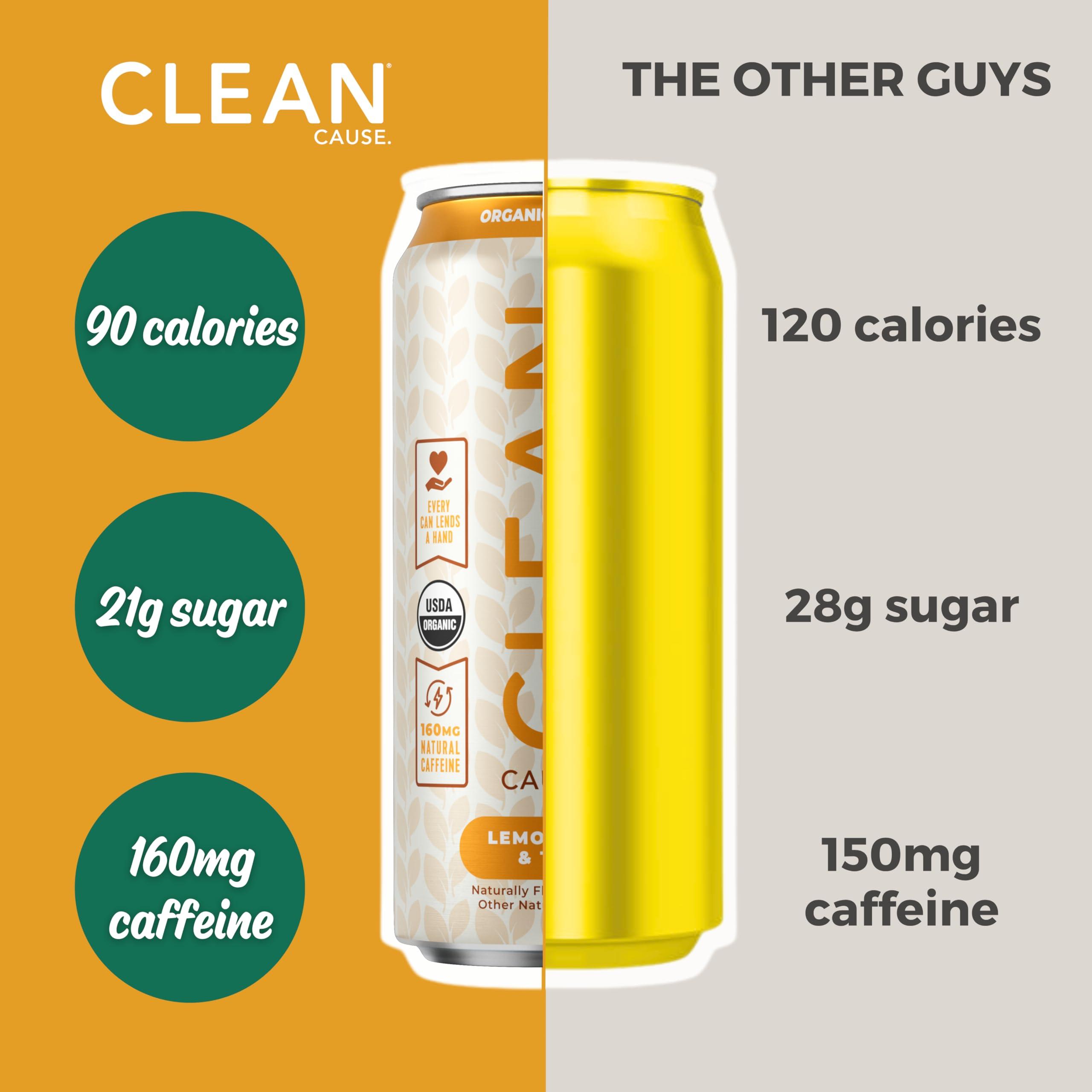 CLEAN CAUSE. NEW! CLEAN Cause Lemonade & Tea USDA Organic Yerba Mate Tea (15.5oz cans, 12-Pack Case) Non-Carbonated, 160mg Caffeine