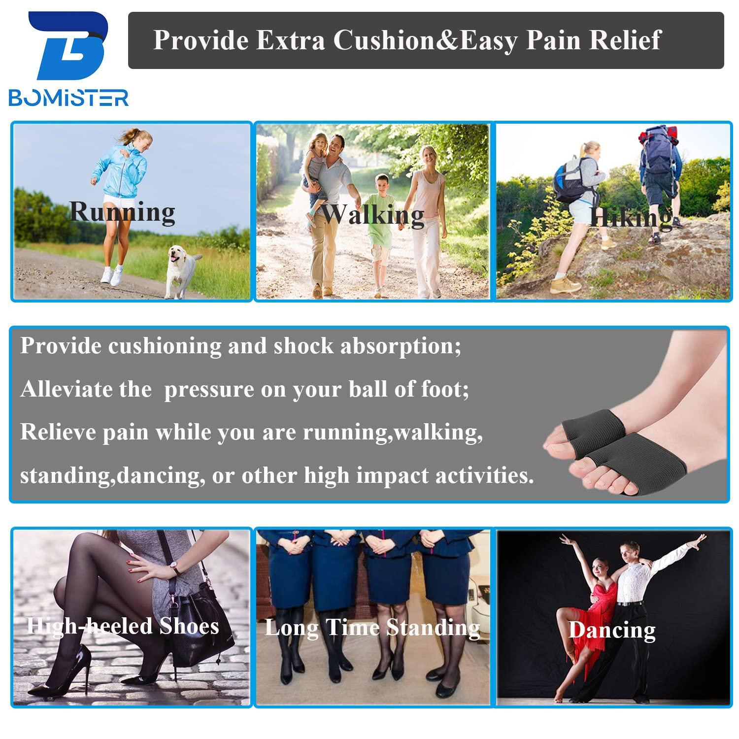 Bomister 3 Pairs of Metatarsal Pads for Women and Men, Ball of Foot Cushions for Pain Relief of Bunions&Morton\'s Neuroma,Metatarsal Sleeve/Socks with Built-in Soft Gel Pad (X-Large,Black)