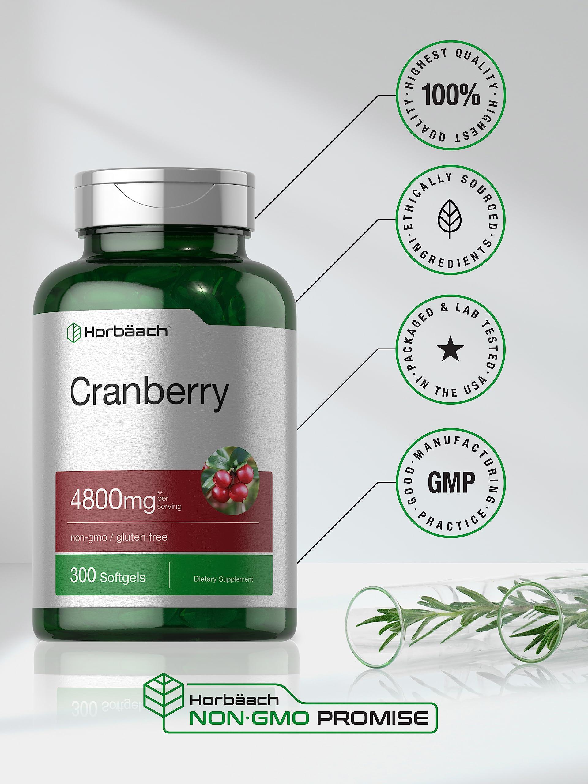 Horbäach Horbach Cranberry Pills 4800mg | 300 Softgels | Non-GMO, Gluten Free Supplement | from Concentrate Extract